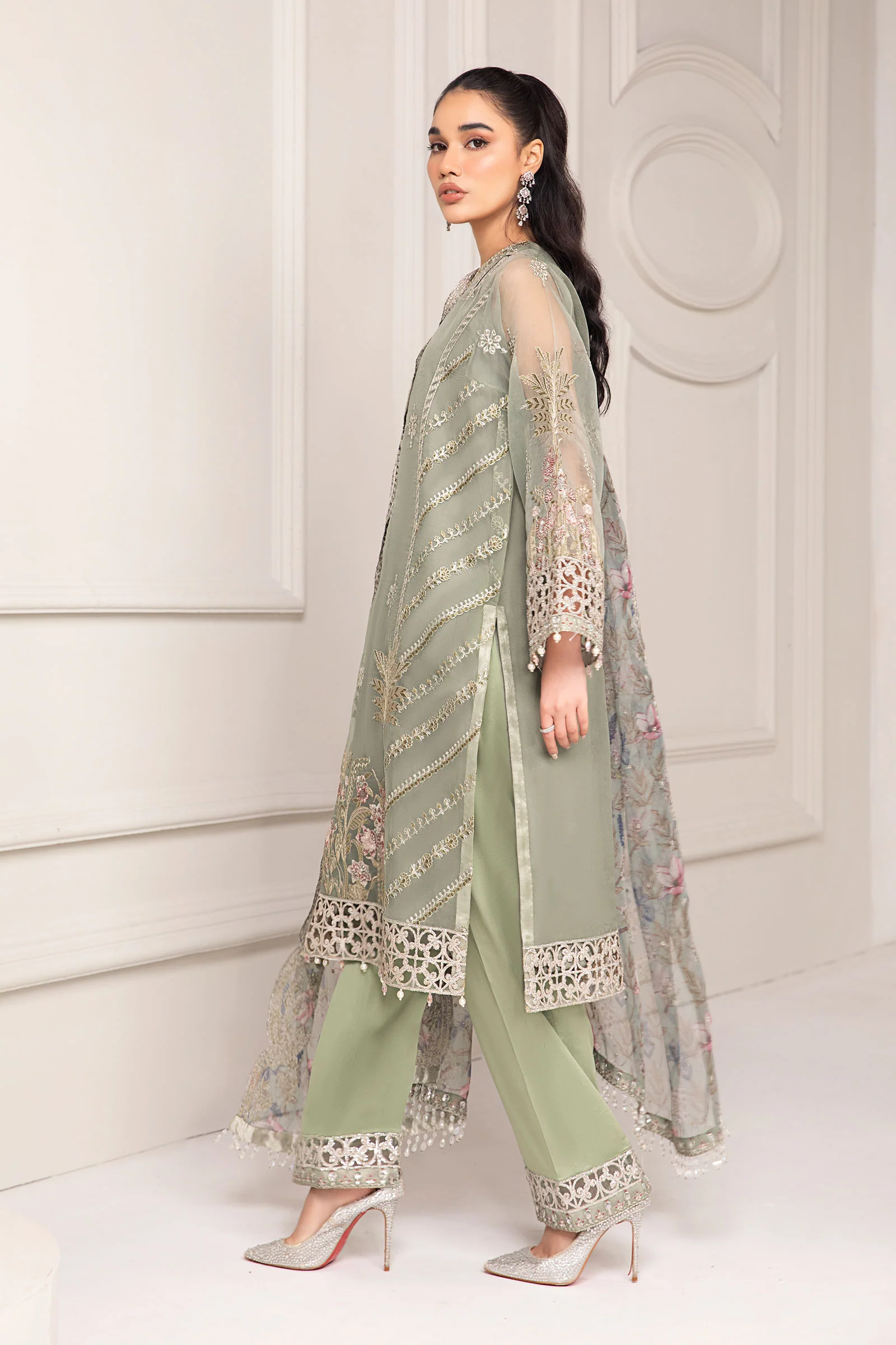 3 Piece Embroidered Organza Suit - Image 6