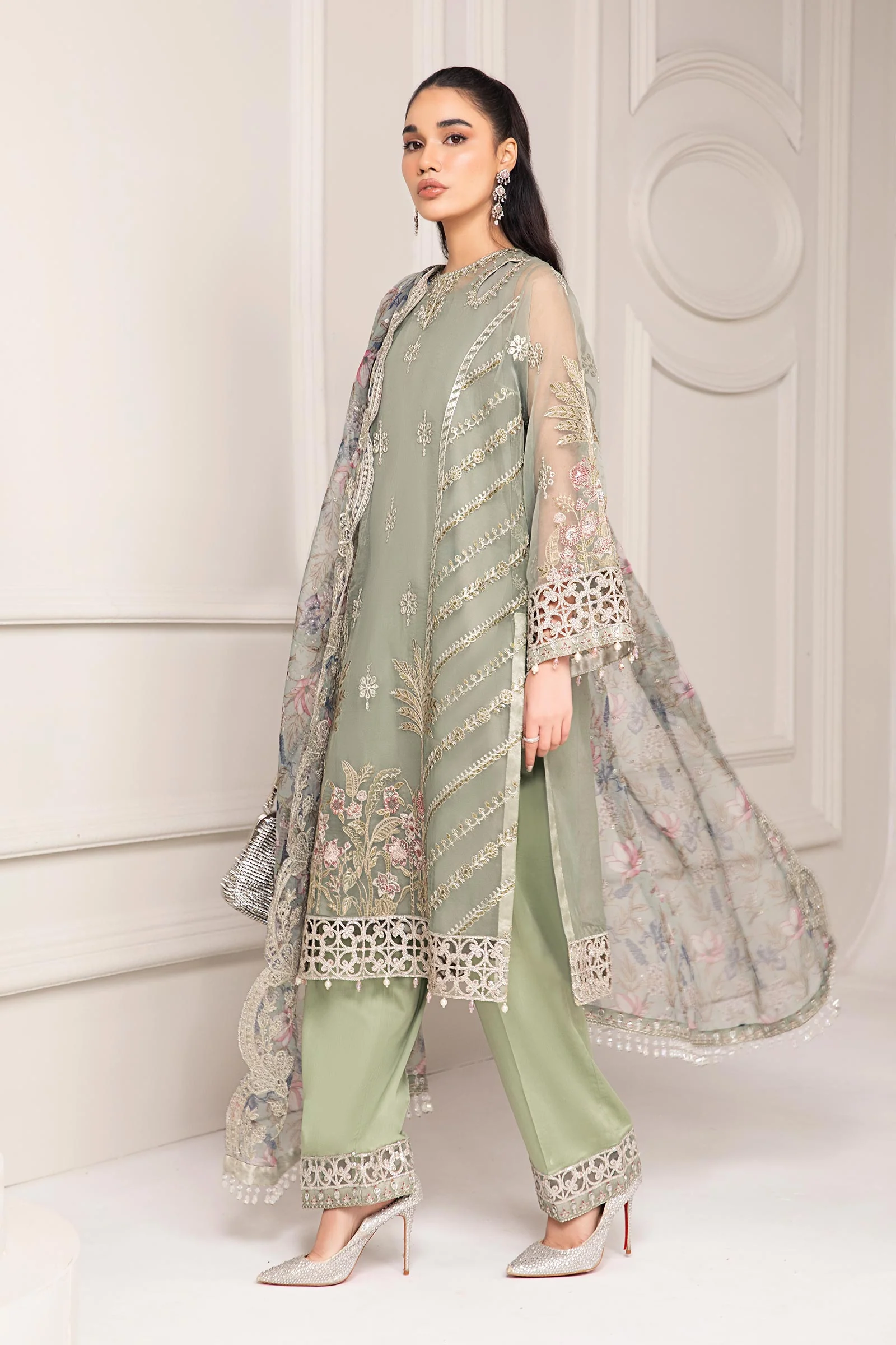 3 Piece Embroidered Organza Suit - Image 7