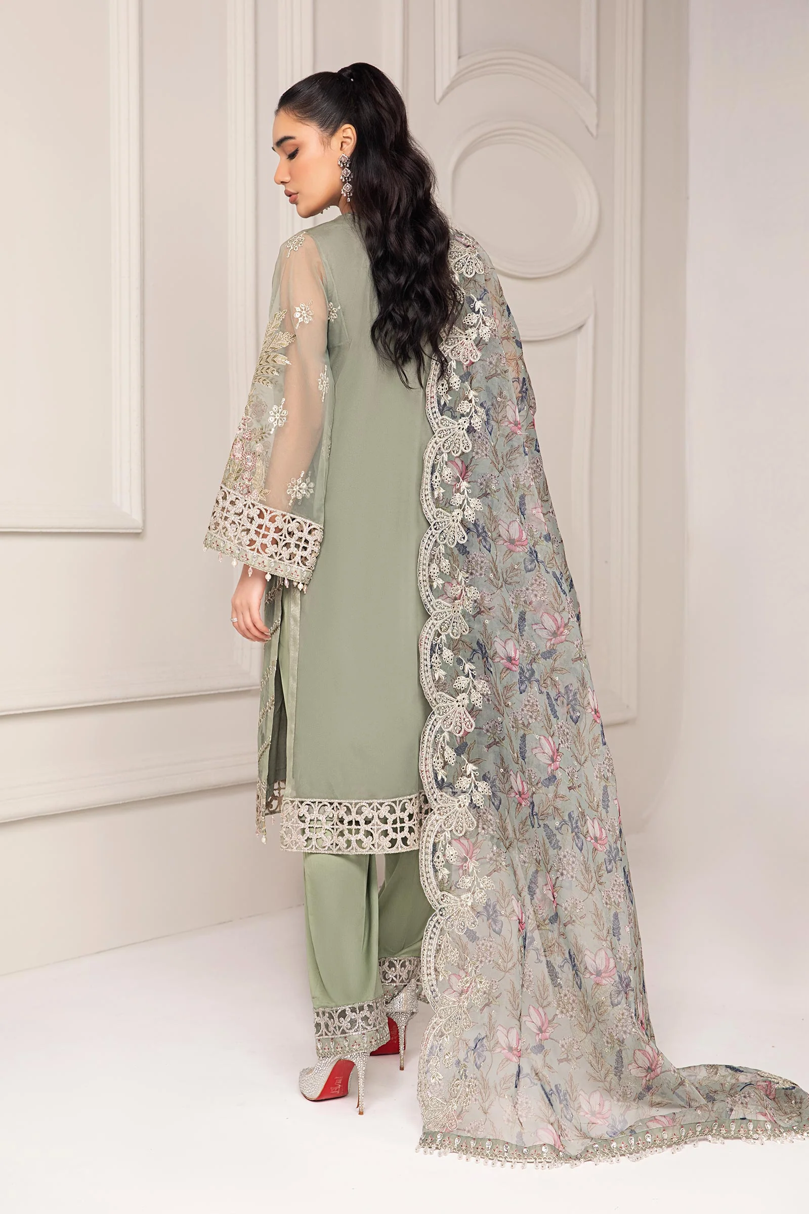 3 Piece Embroidered Organza Suit - Image 8
