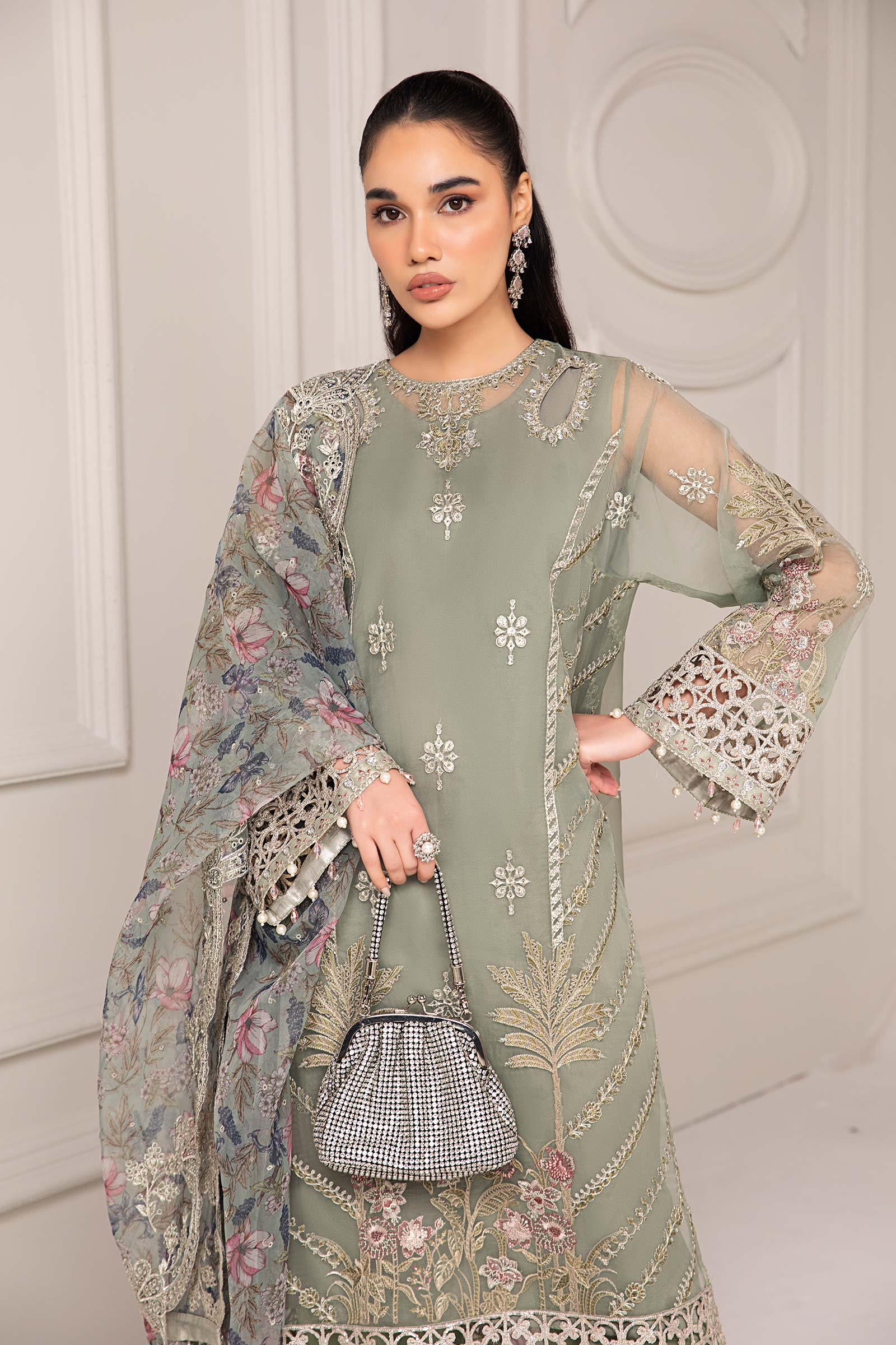 3 Piece Embroidered Organza Suit - Image 2