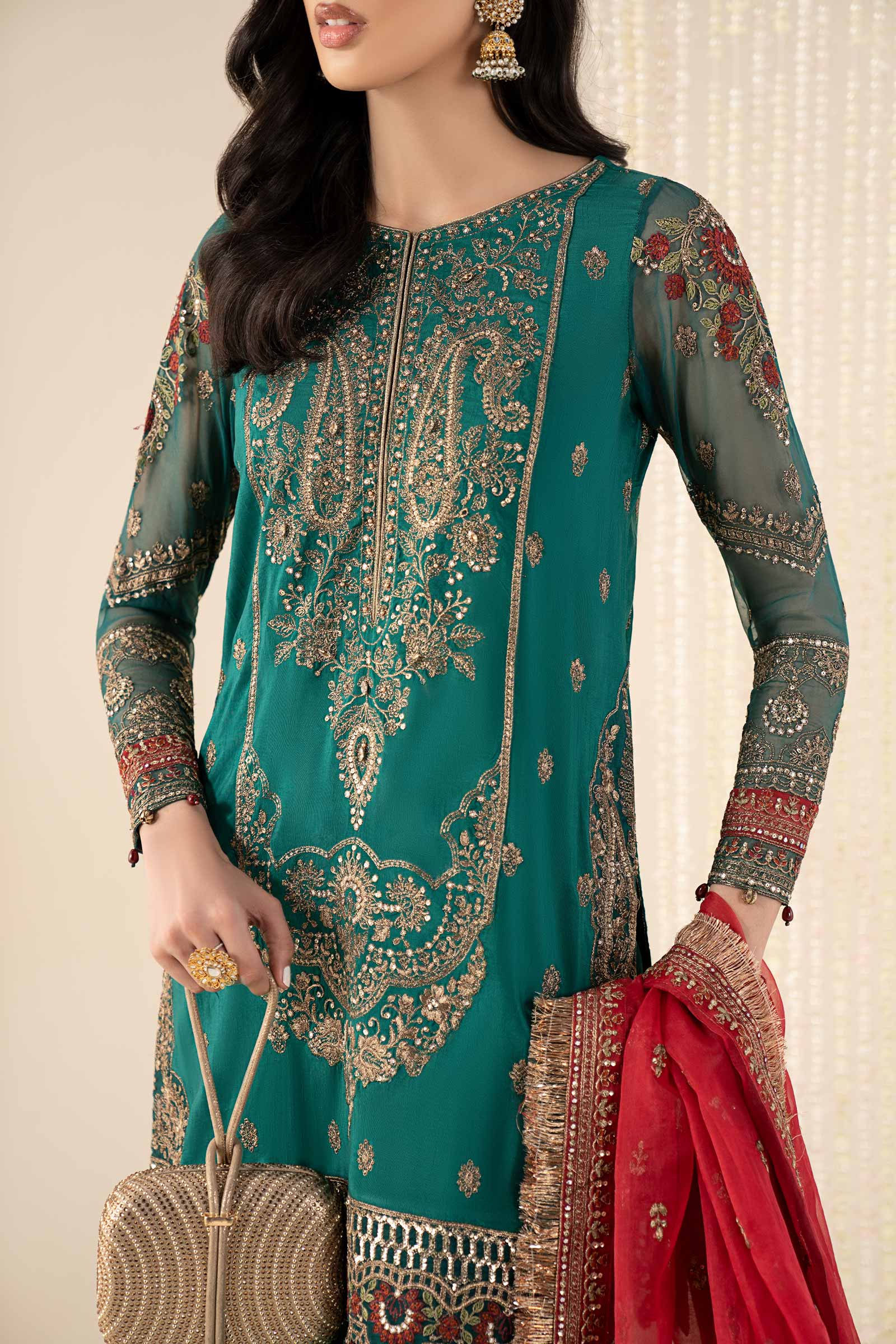 3 Piece Embroidered Raw Silk Suit - Image 3