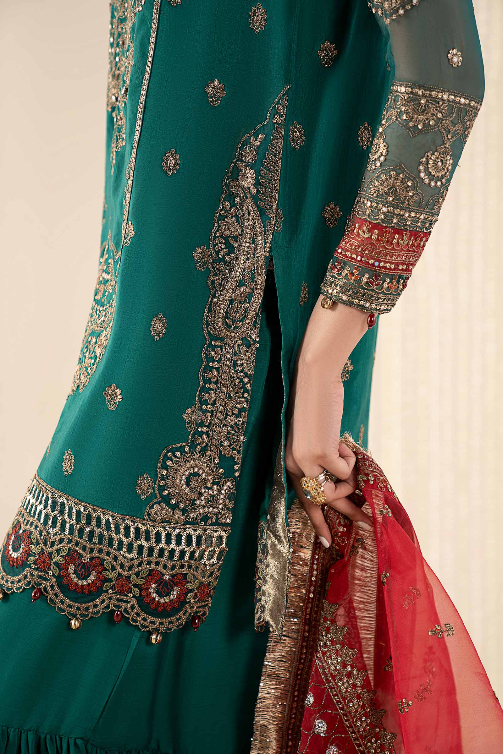 3 Piece Embroidered Raw Silk Suit - Image 4