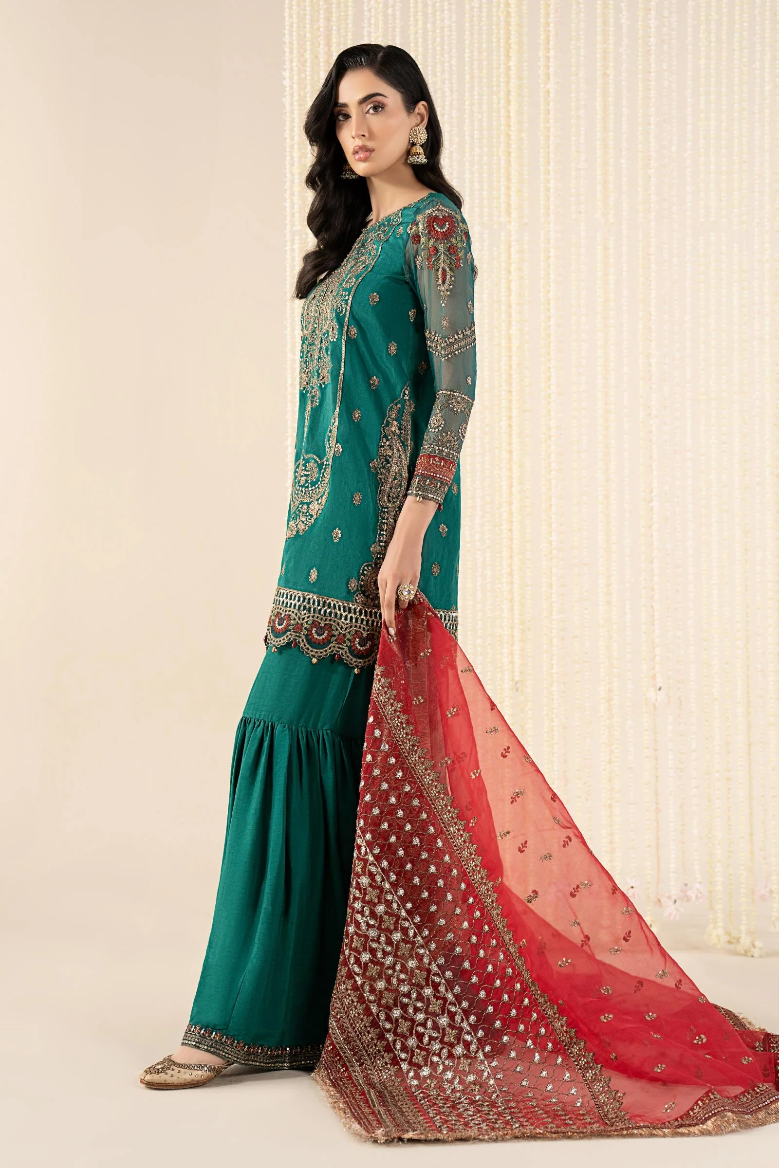 3 Piece Embroidered Raw Silk Suit - Image 6