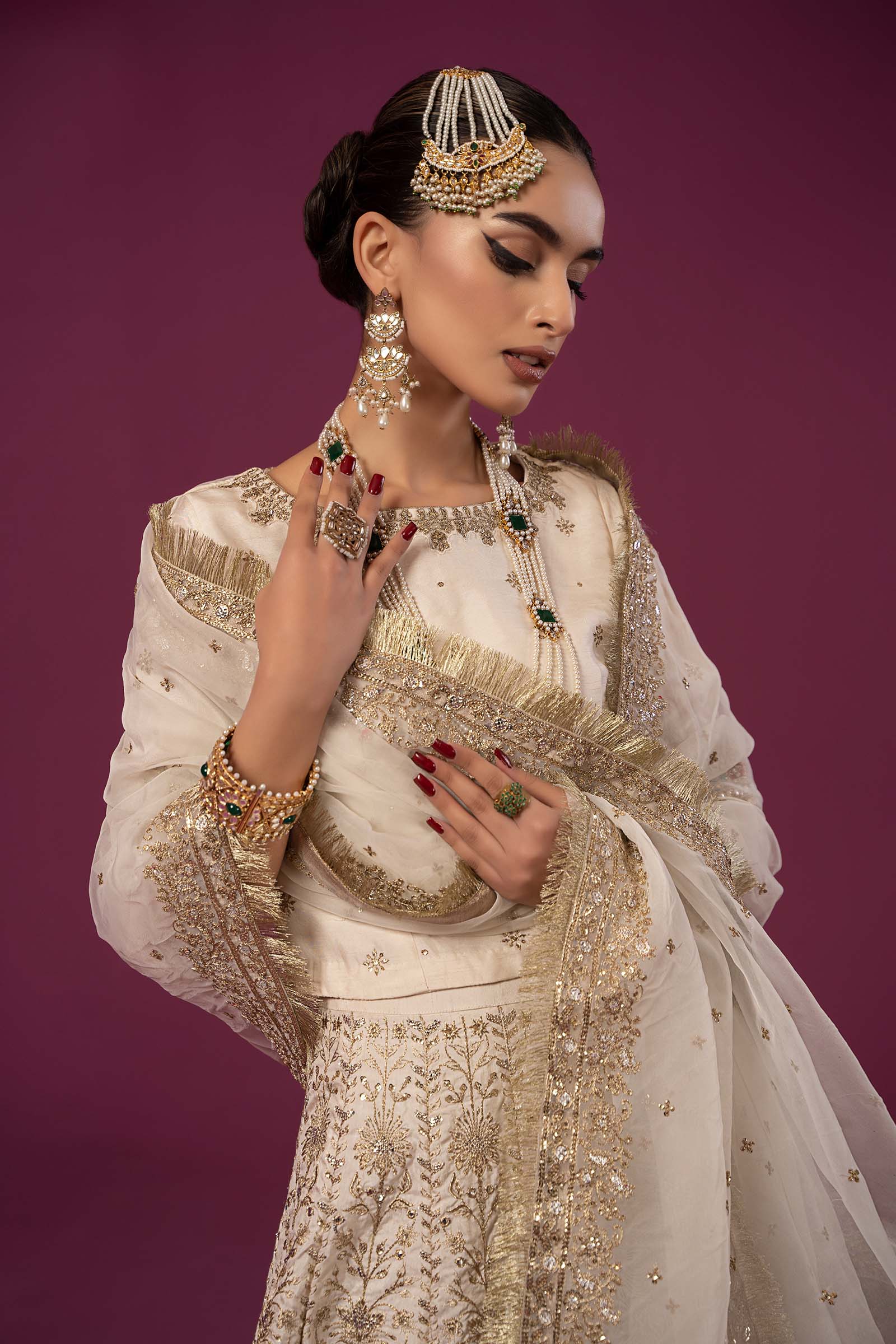 3 Piece Embroidered Raw Silk Suit - Image 3