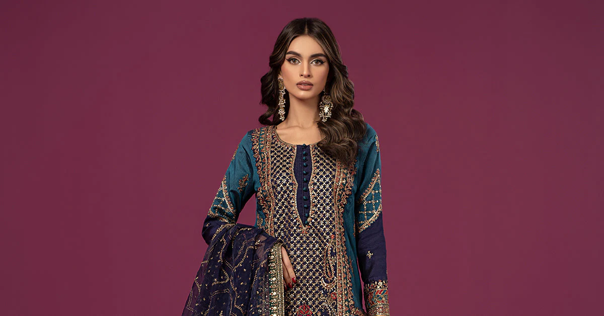 3 Piece Embroidered Raw Silk Suit - Image 10