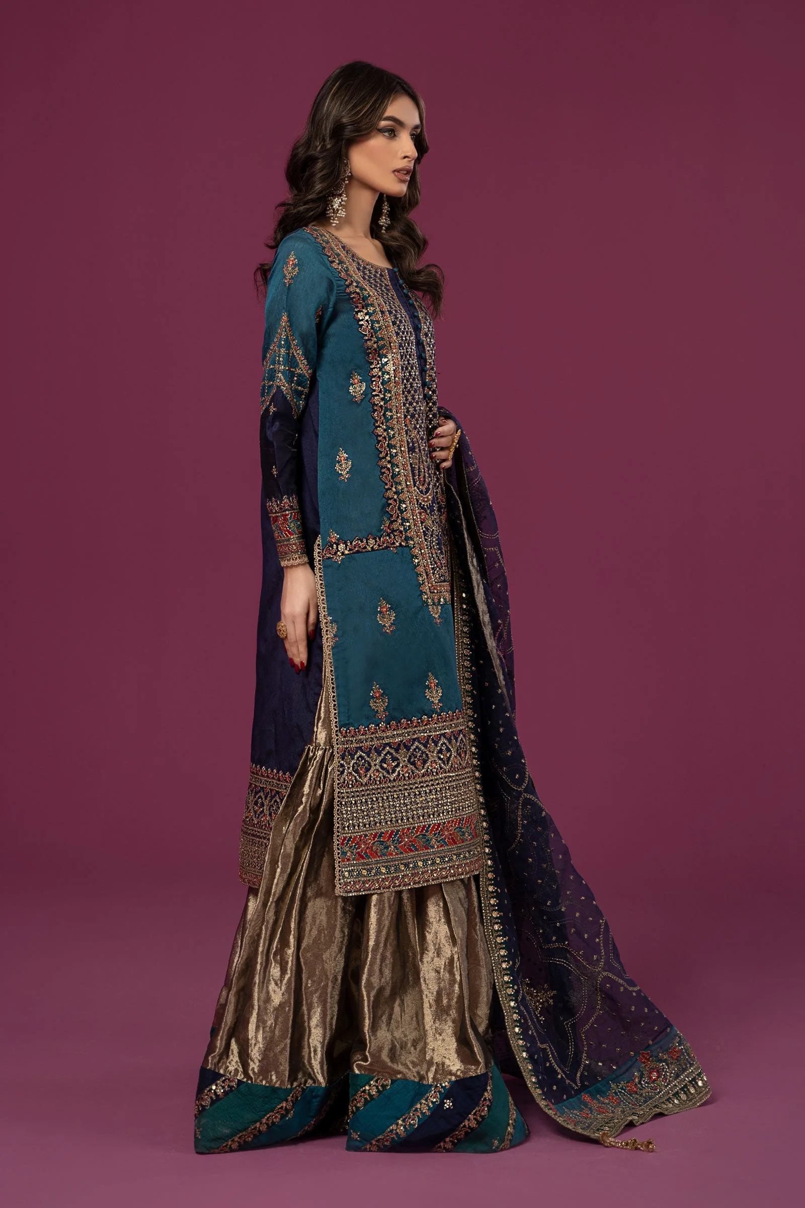 3 Piece Embroidered Raw Silk Suit - Image 12