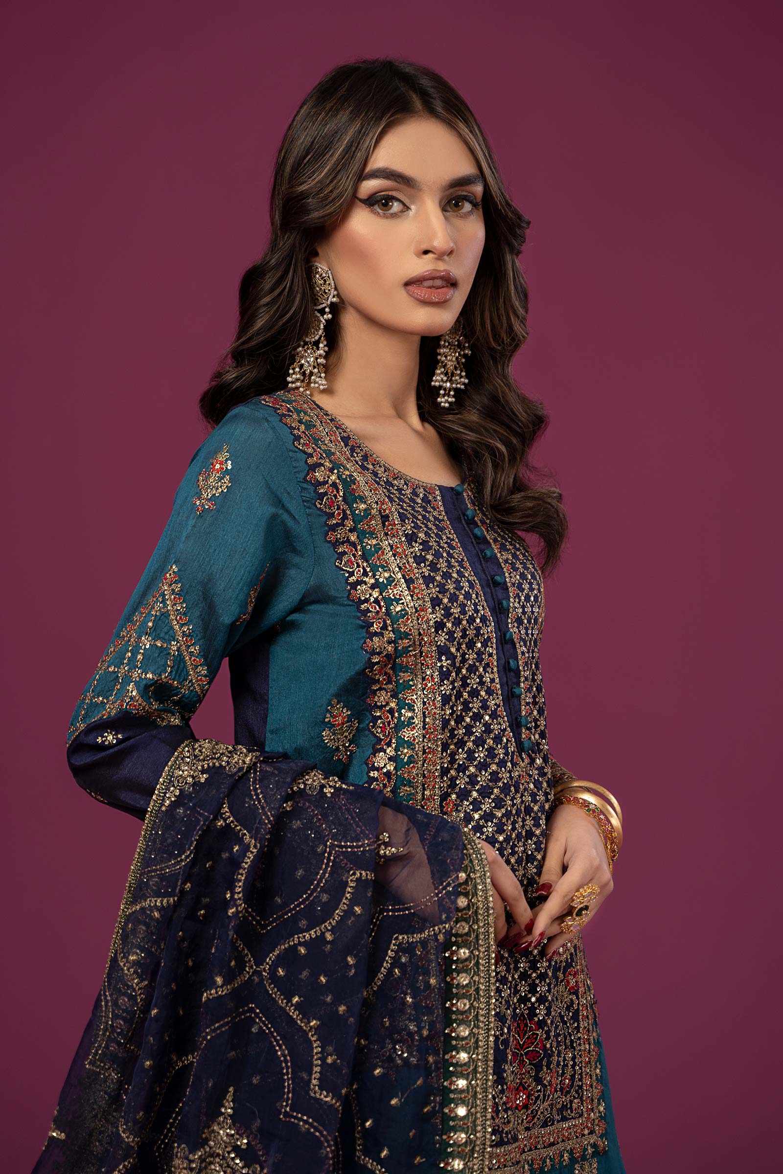 3 Piece Embroidered Raw Silk Suit - Image 3