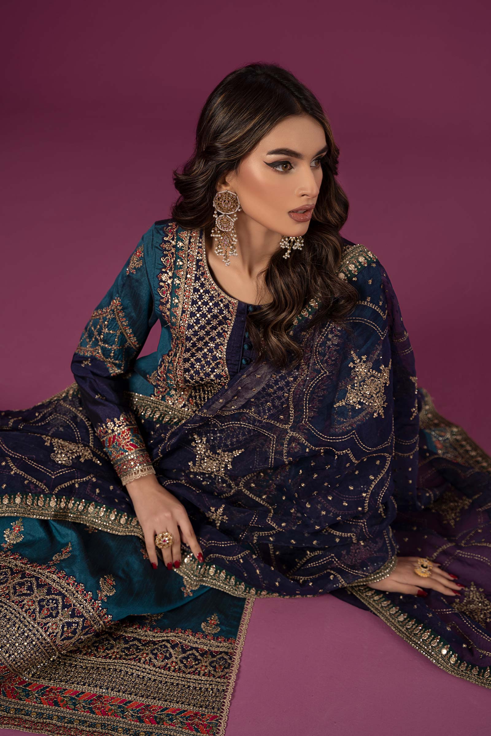 3 Piece Embroidered Raw Silk Suit - Image 4
