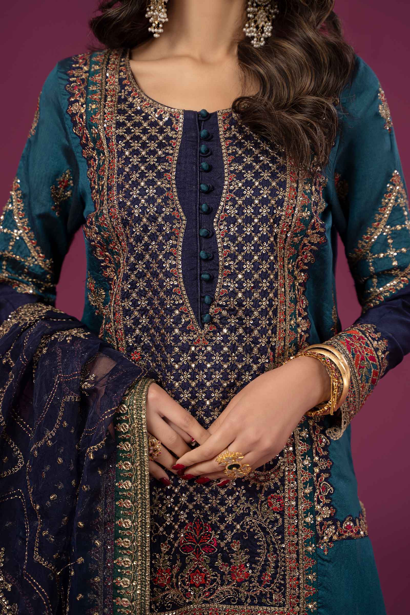 3 Piece Embroidered Raw Silk Suit - Image 5
