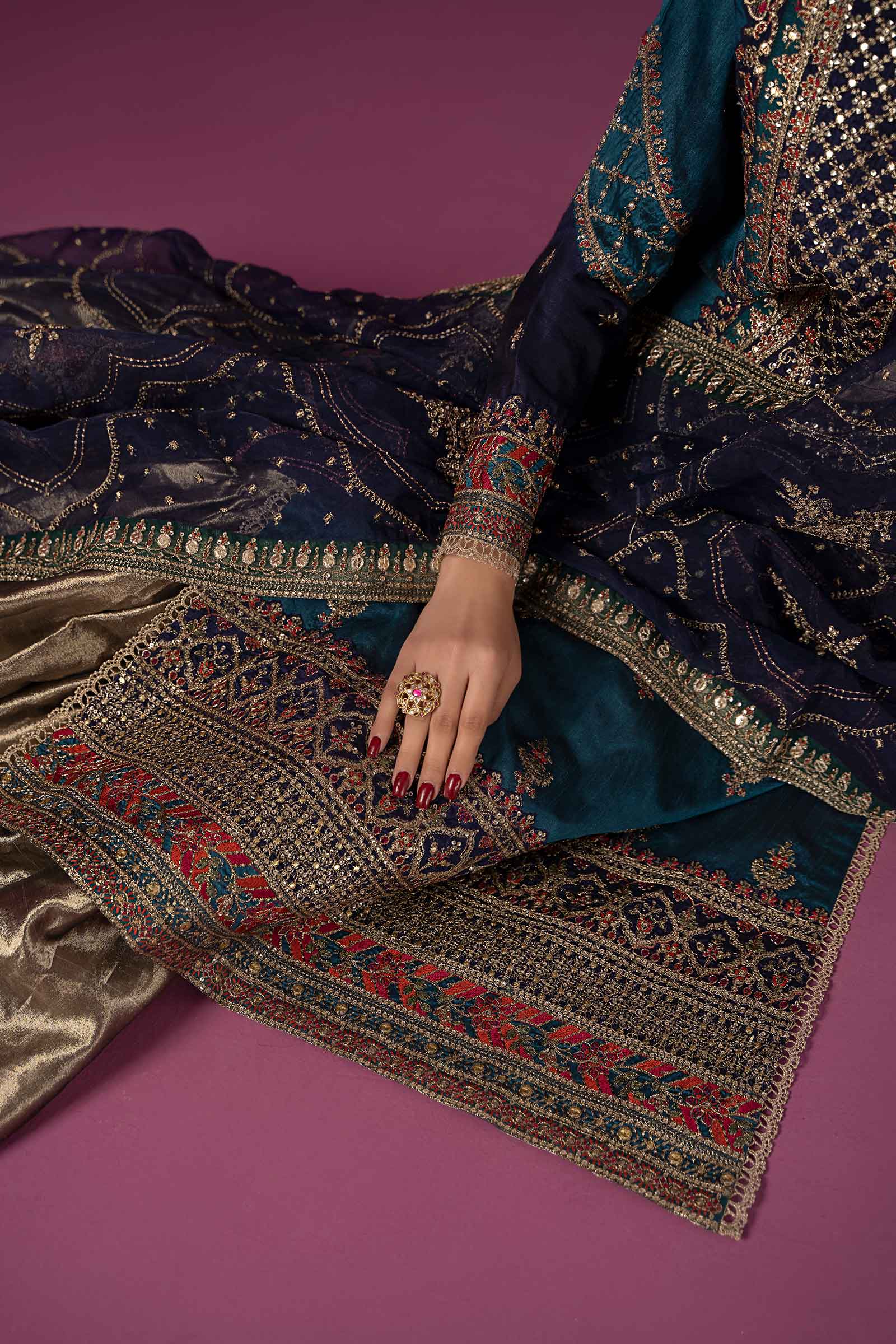 3 Piece Embroidered Raw Silk Suit - Image 6