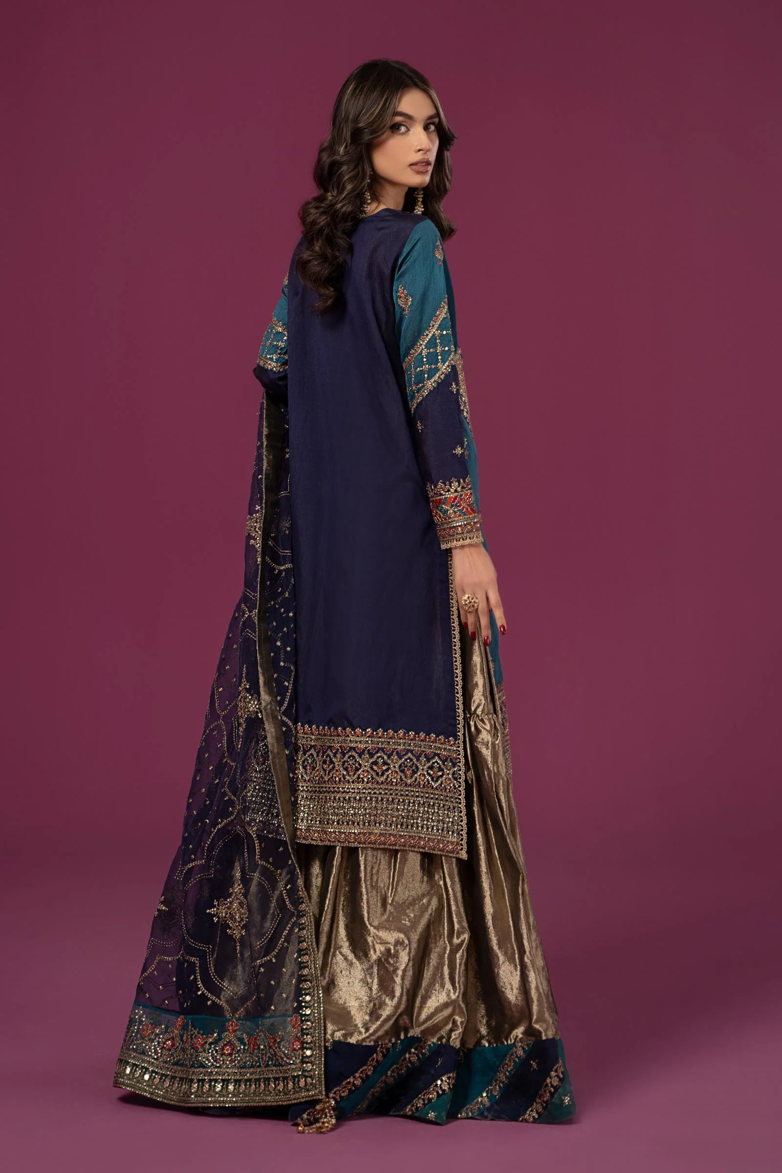 3 Piece Embroidered Raw Silk Suit - Image 7