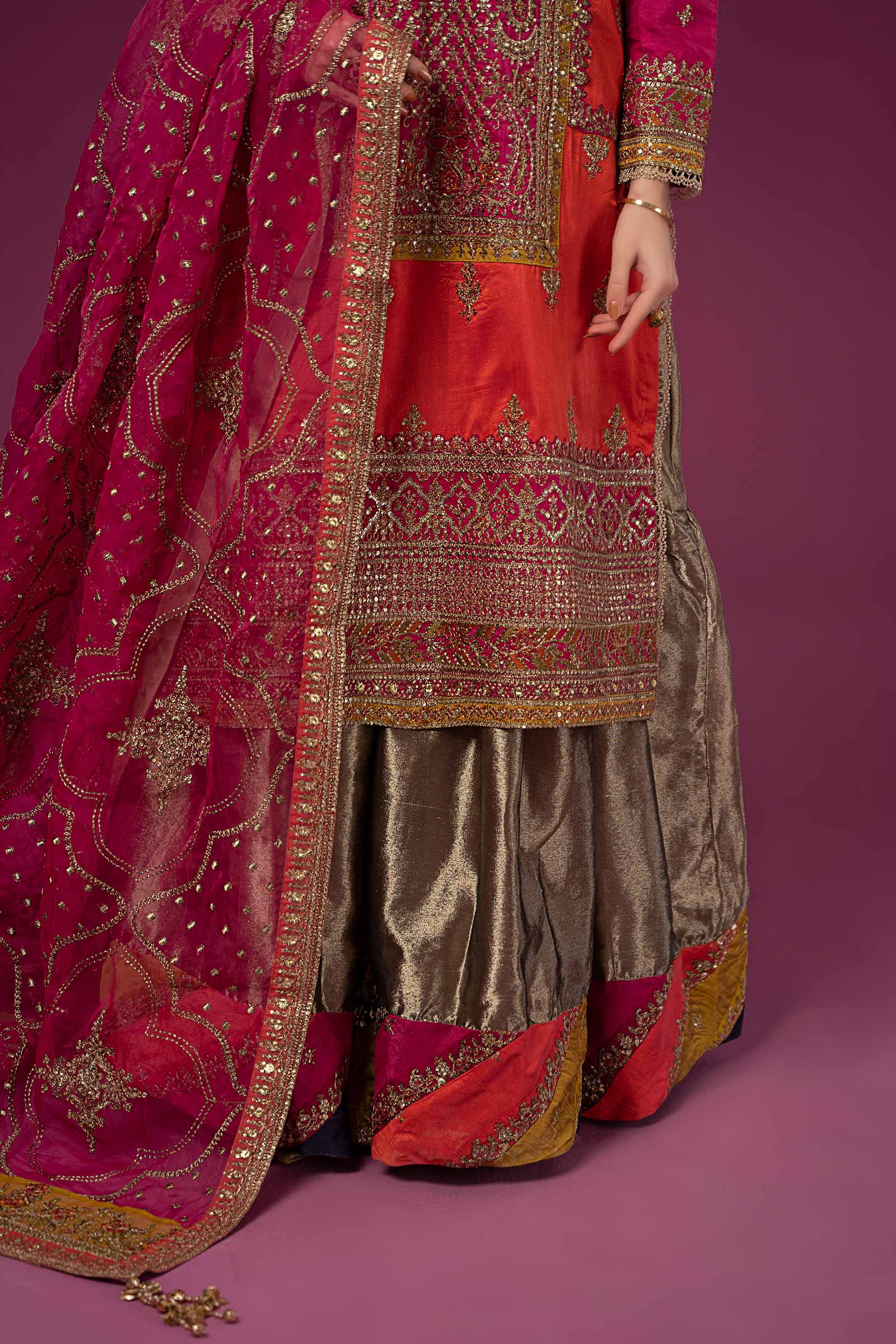 3 Piece Embroidered Raw Silk Suit - Image 4
