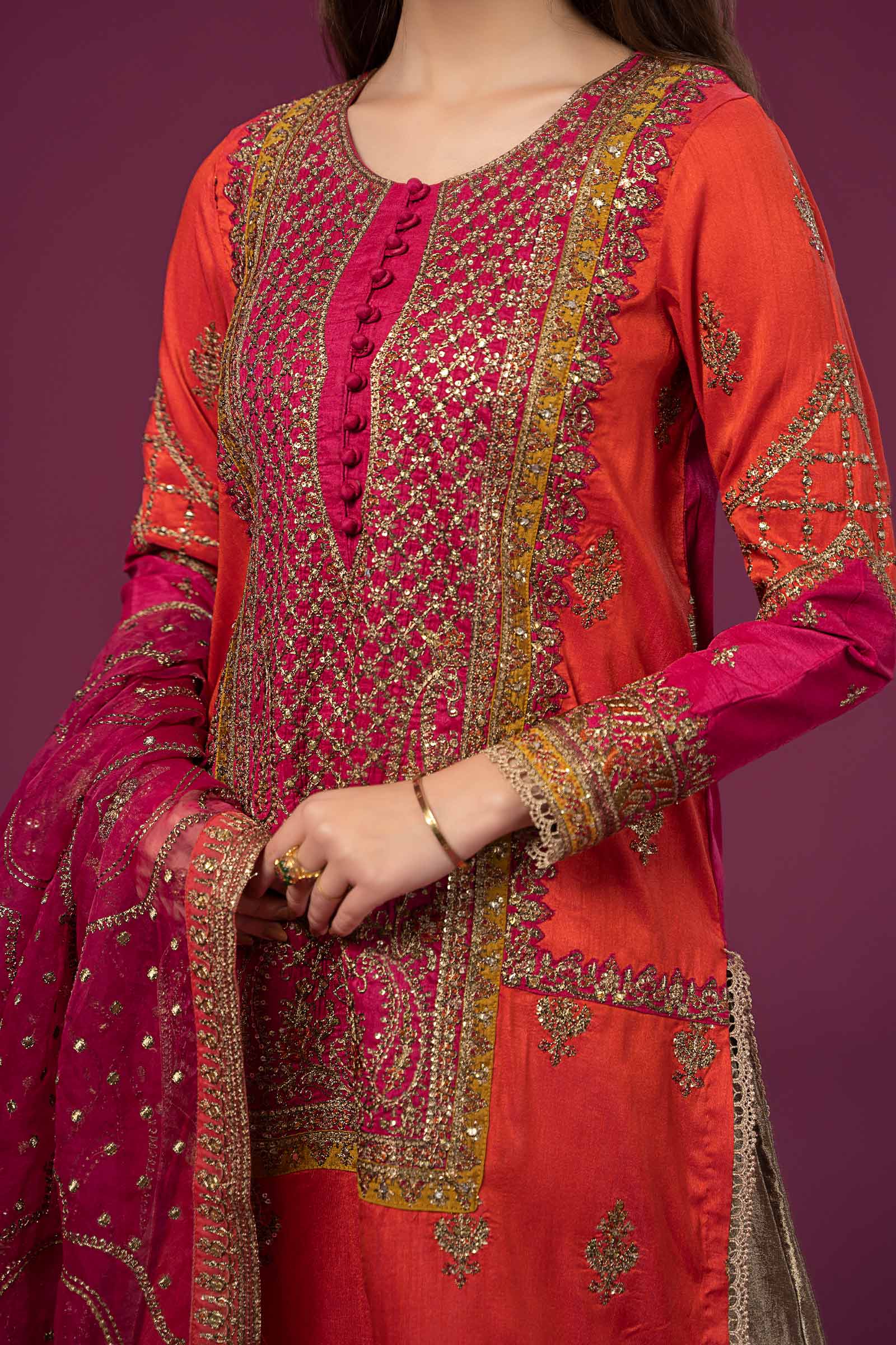 3 Piece Embroidered Raw Silk Suit - Image 5