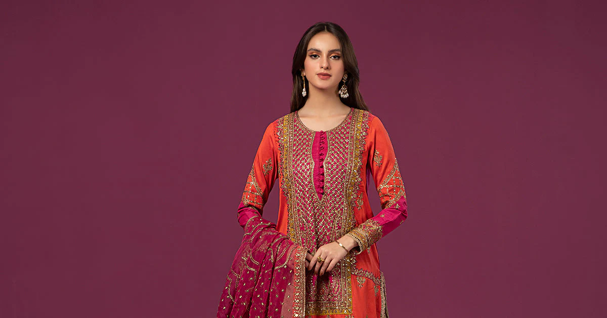 3 Piece Embroidered Raw Silk Suit - Image 8