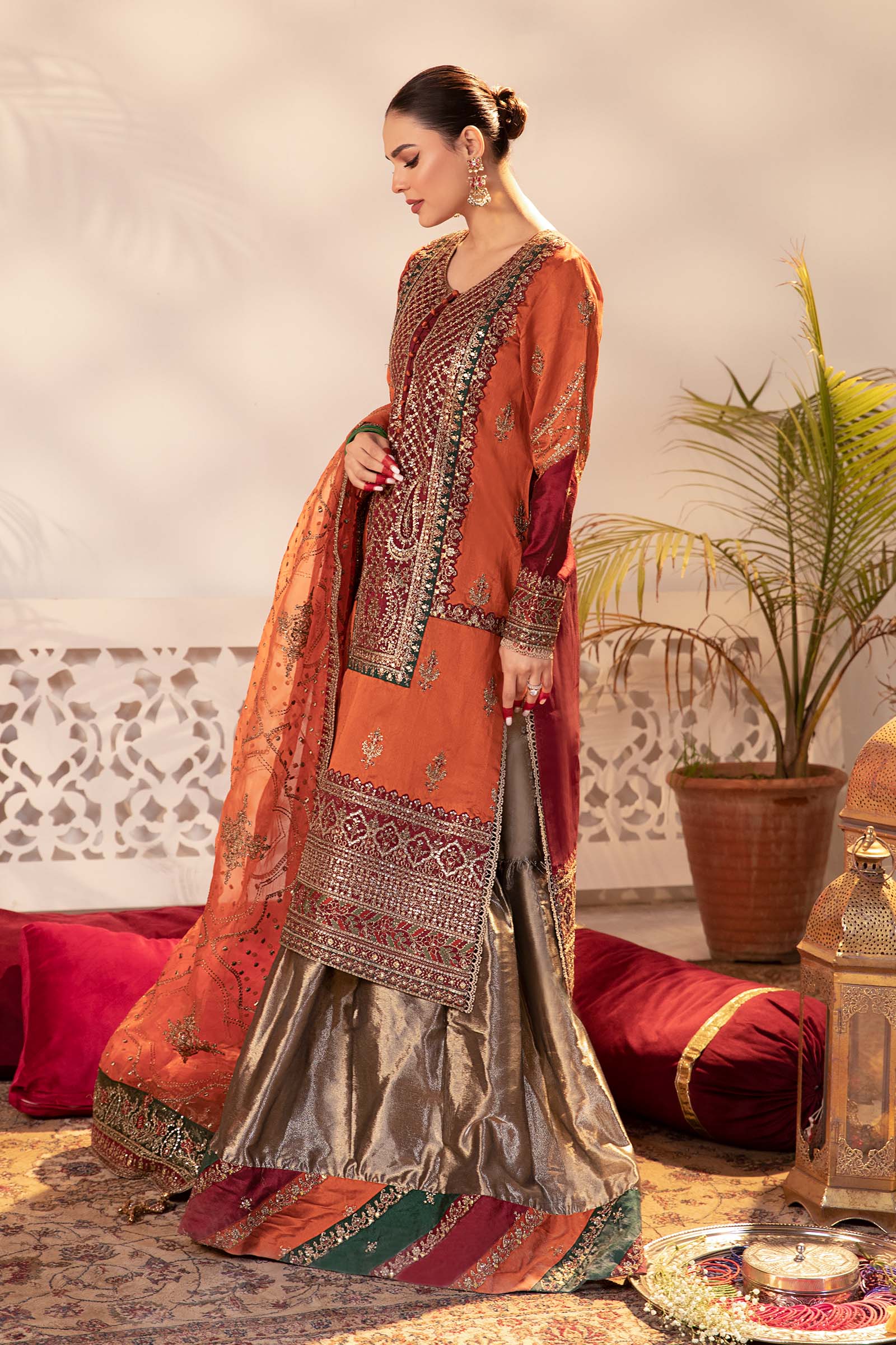 3 Piece Embroidered Raw Silk Suit - Image 3