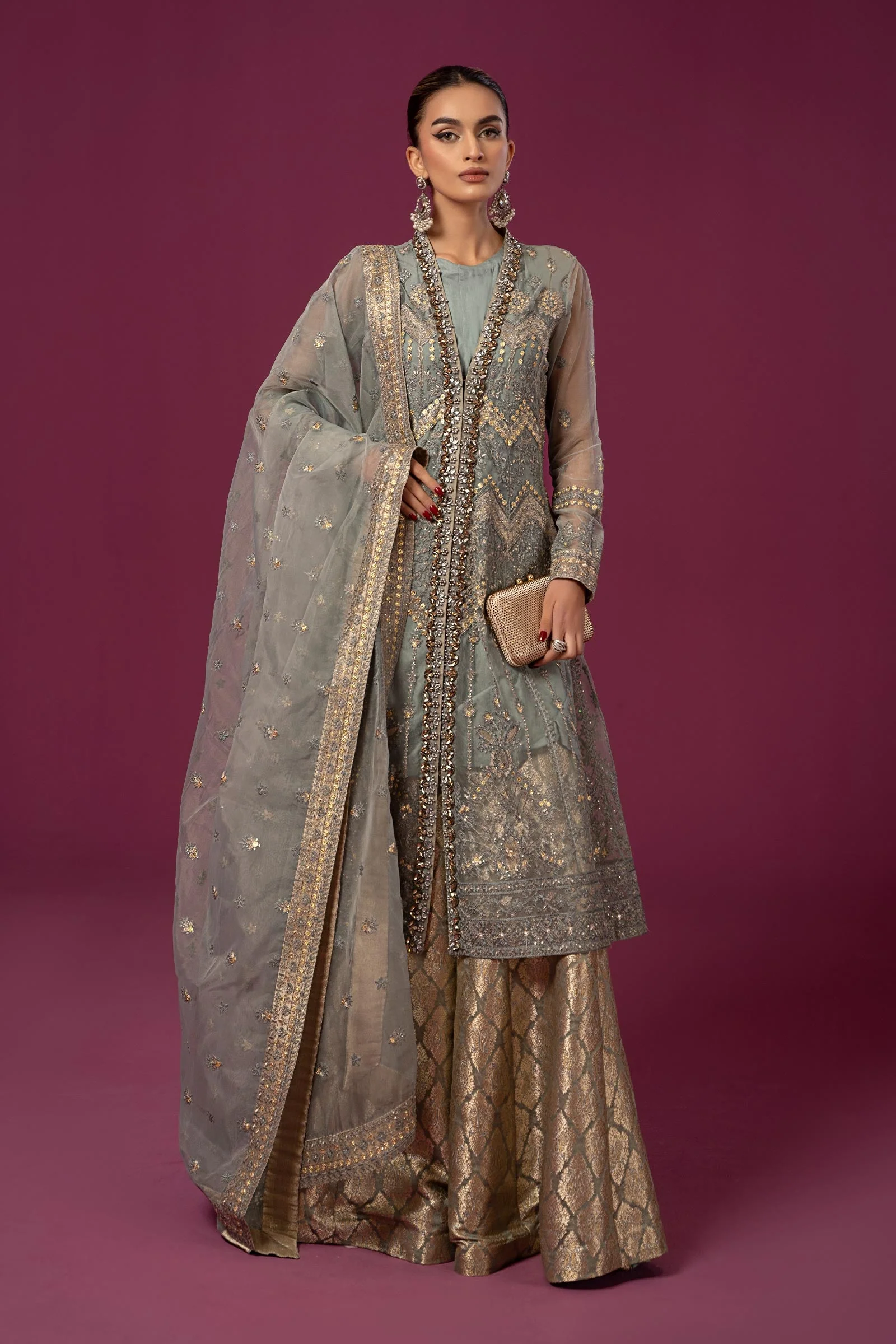 3 Piece Embroidered Net Suit