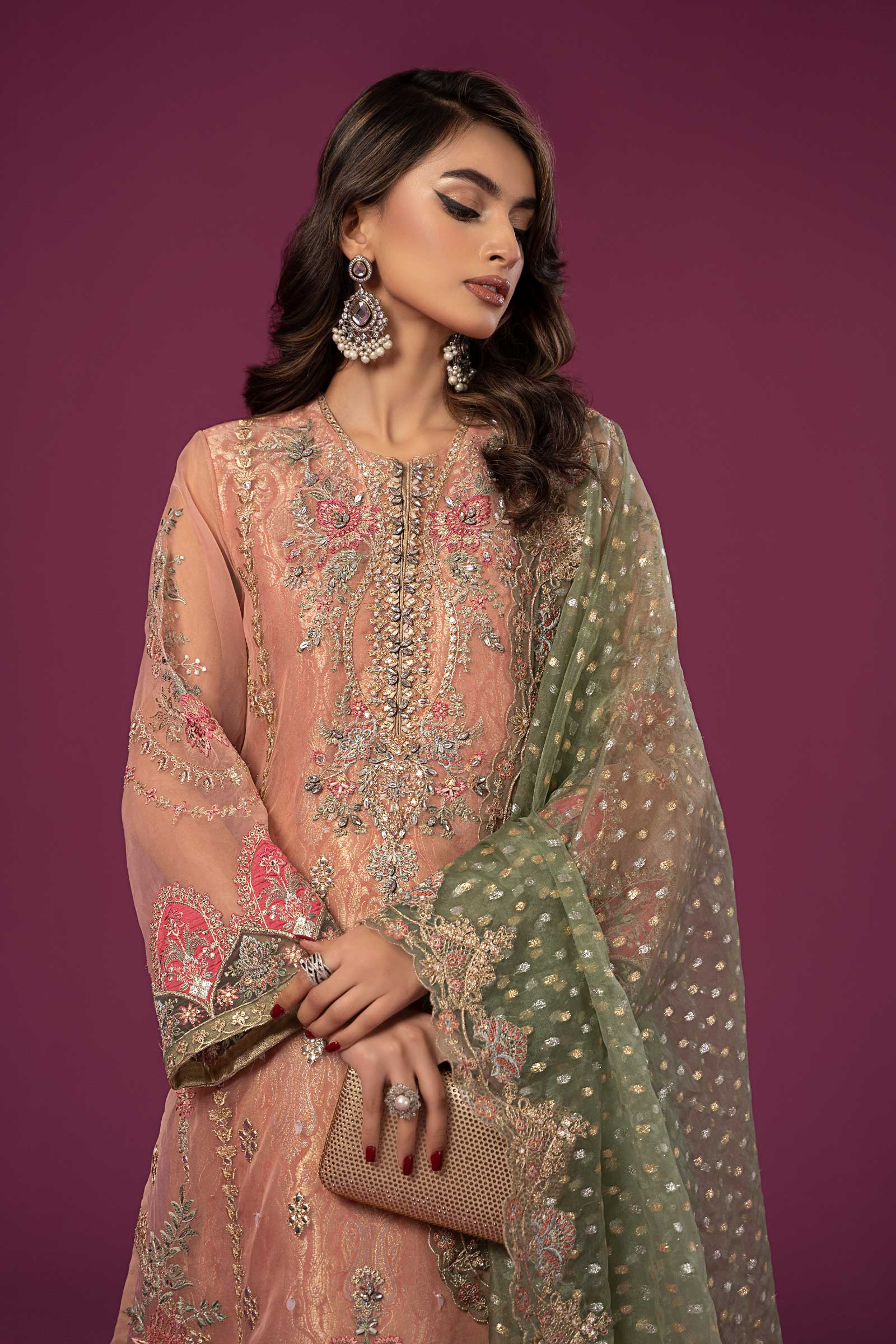 3 Piece Embroidered Organza Suit - Image 2