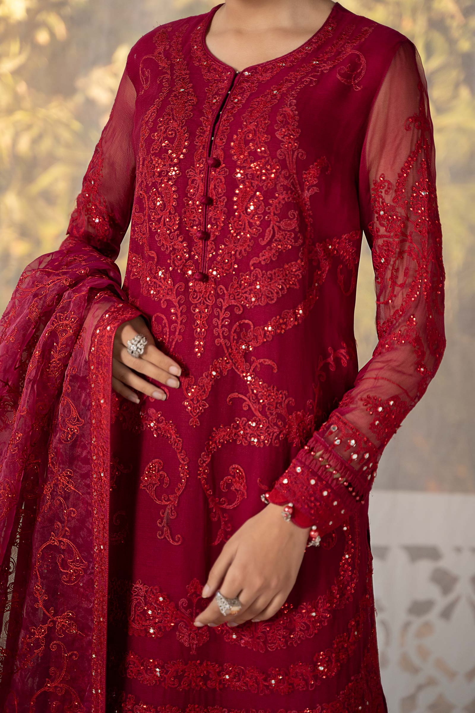 3 Piece Embroidered Organza Suit - Image 3