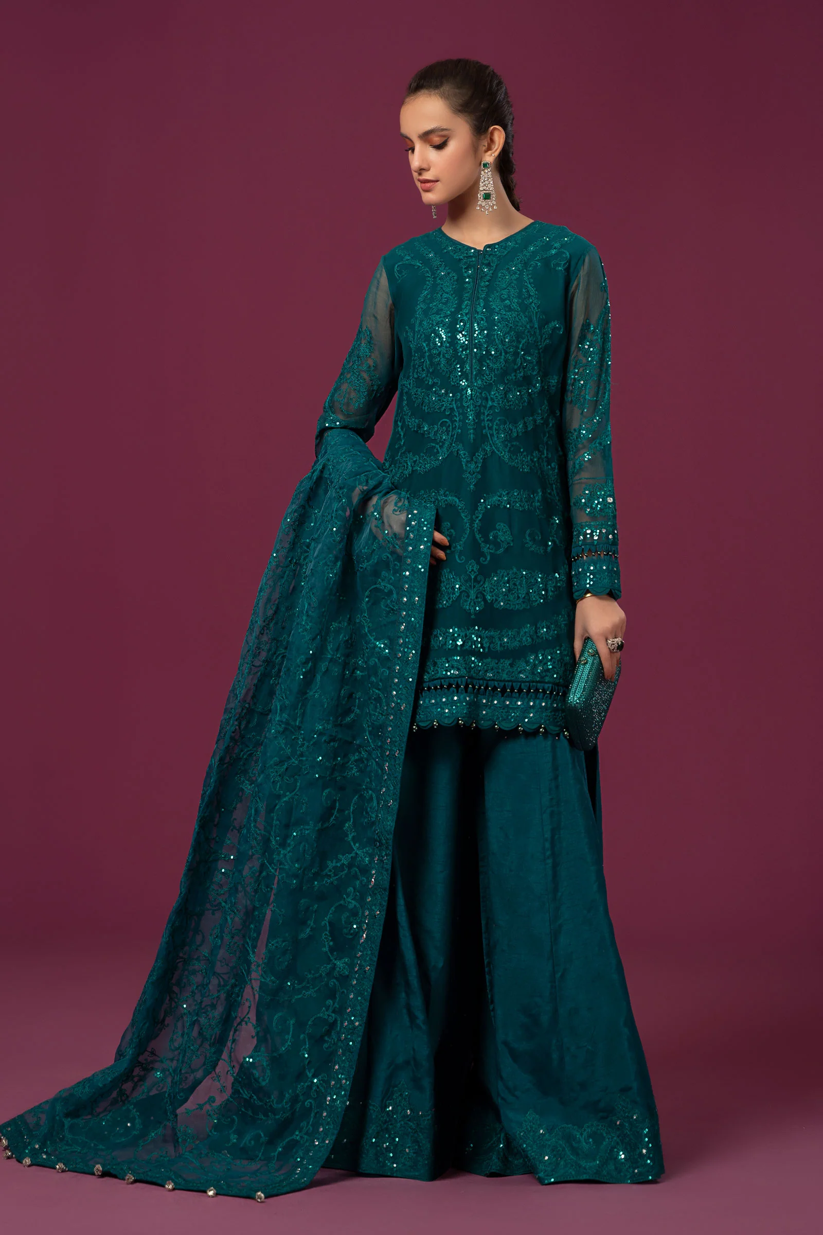 3 Piece Embroidered Organza Suit
