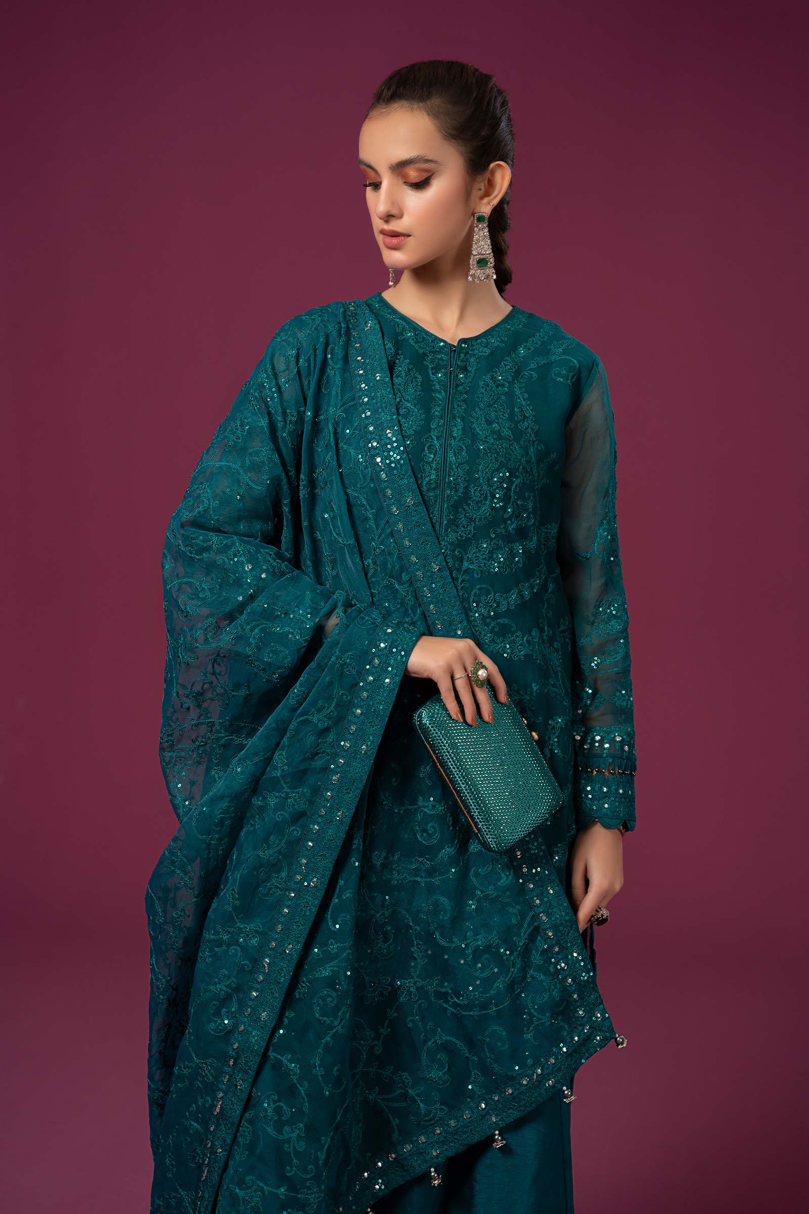 3 Piece Embroidered Organza Suit - Image 2