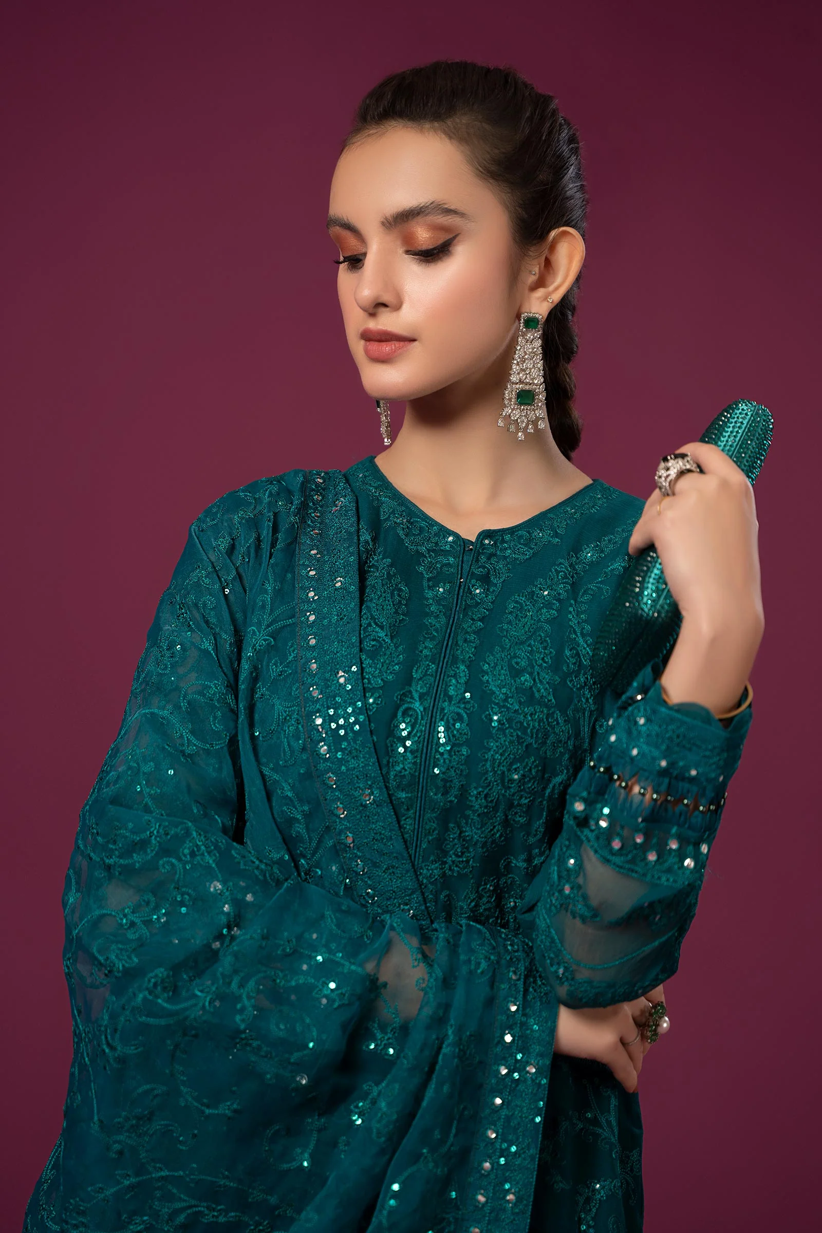 3 Piece Embroidered Organza Suit - Image 3