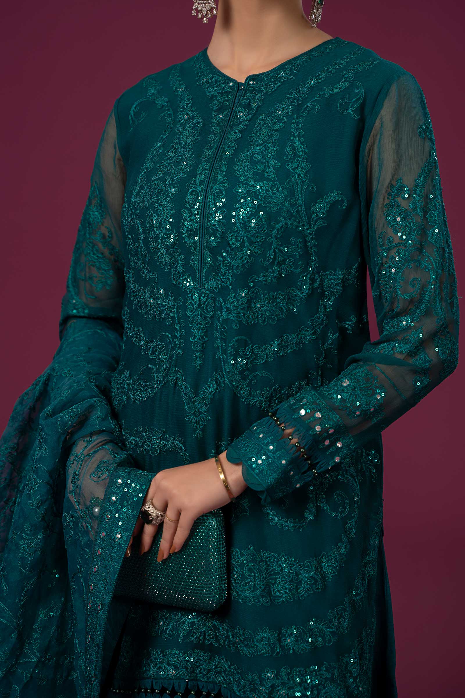 3 Piece Embroidered Organza Suit - Image 4