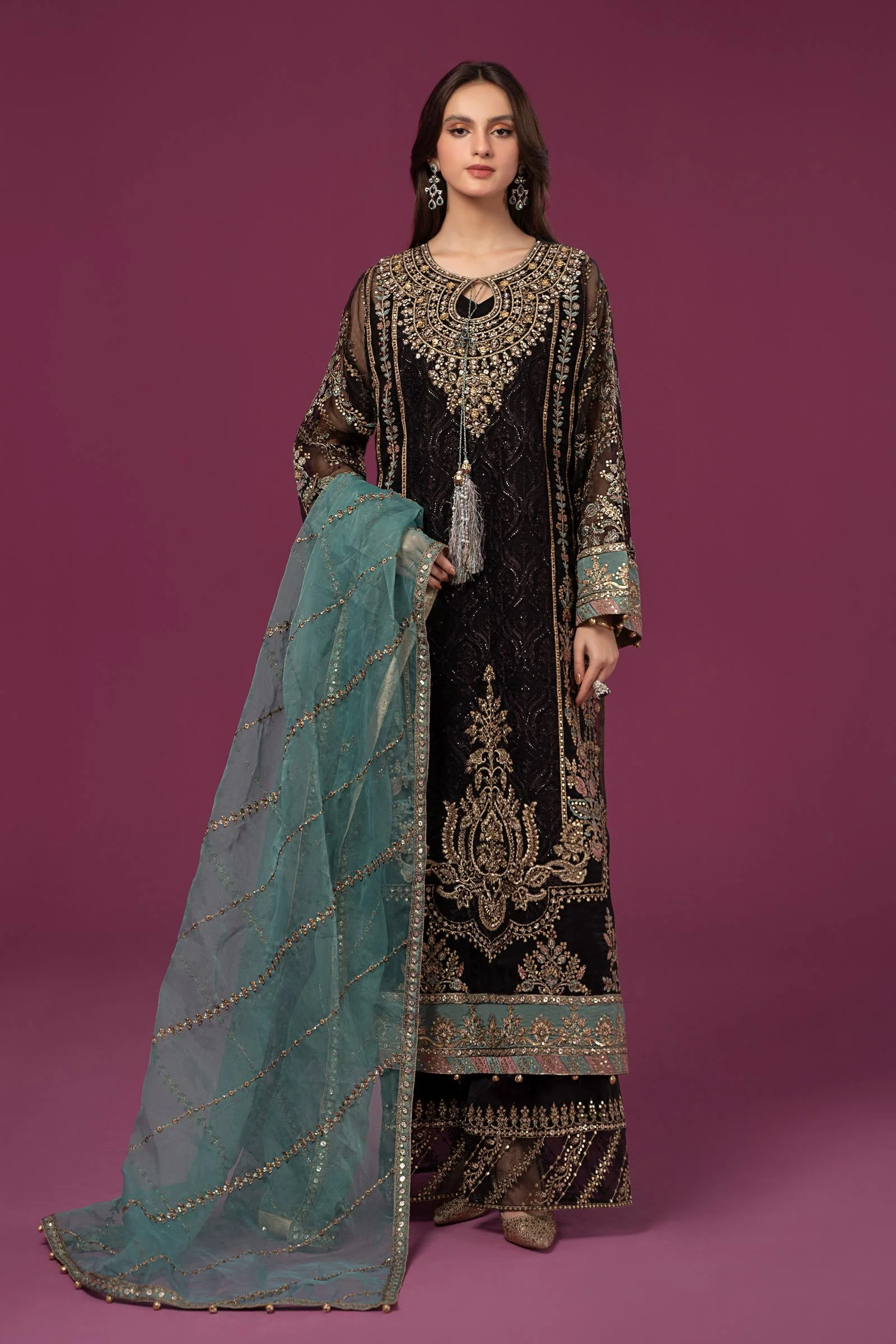 3 Piece Embroidered Organza Suit