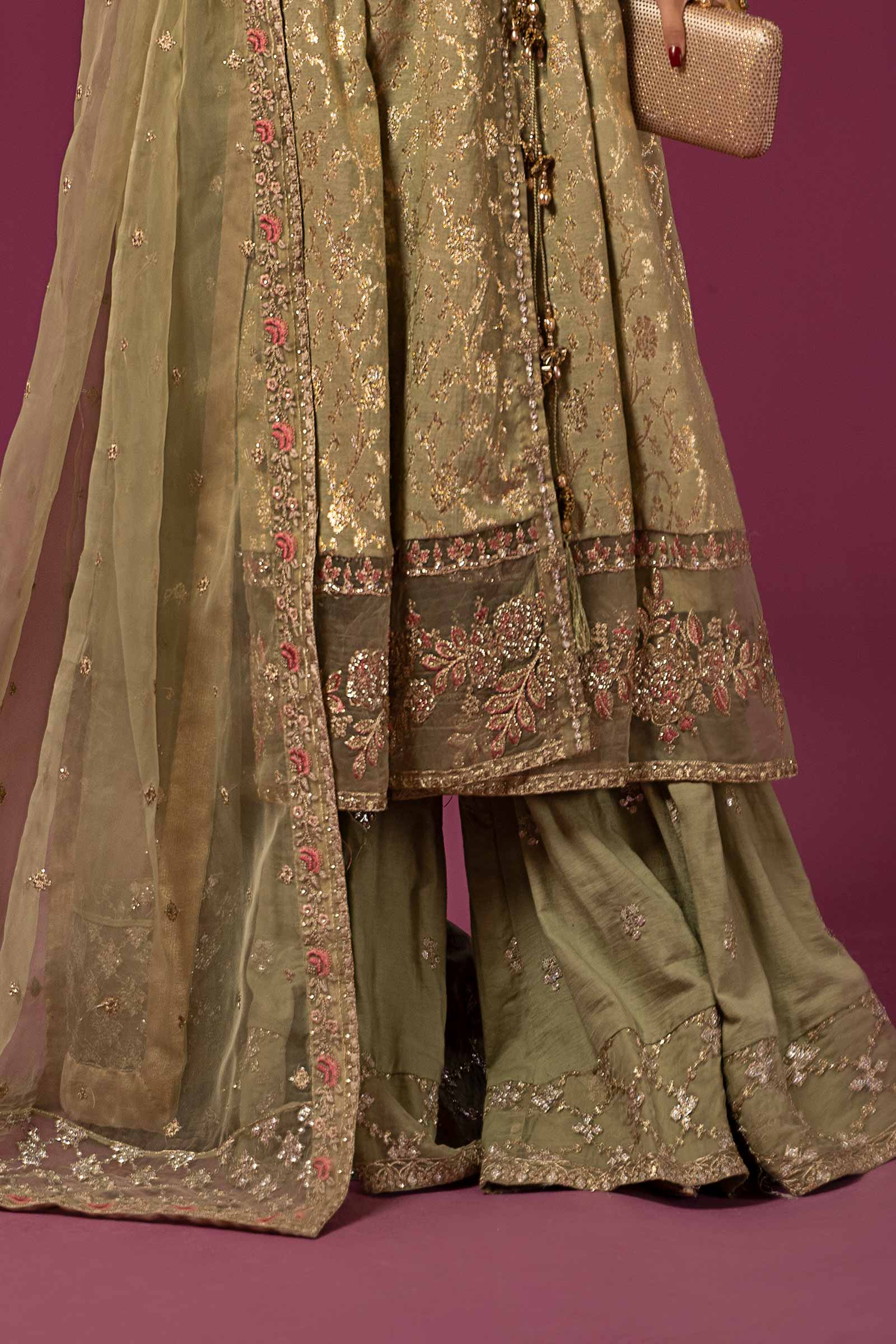 3 Piece Embroidered Cotton Lurex Jacquard Suit - Image 4
