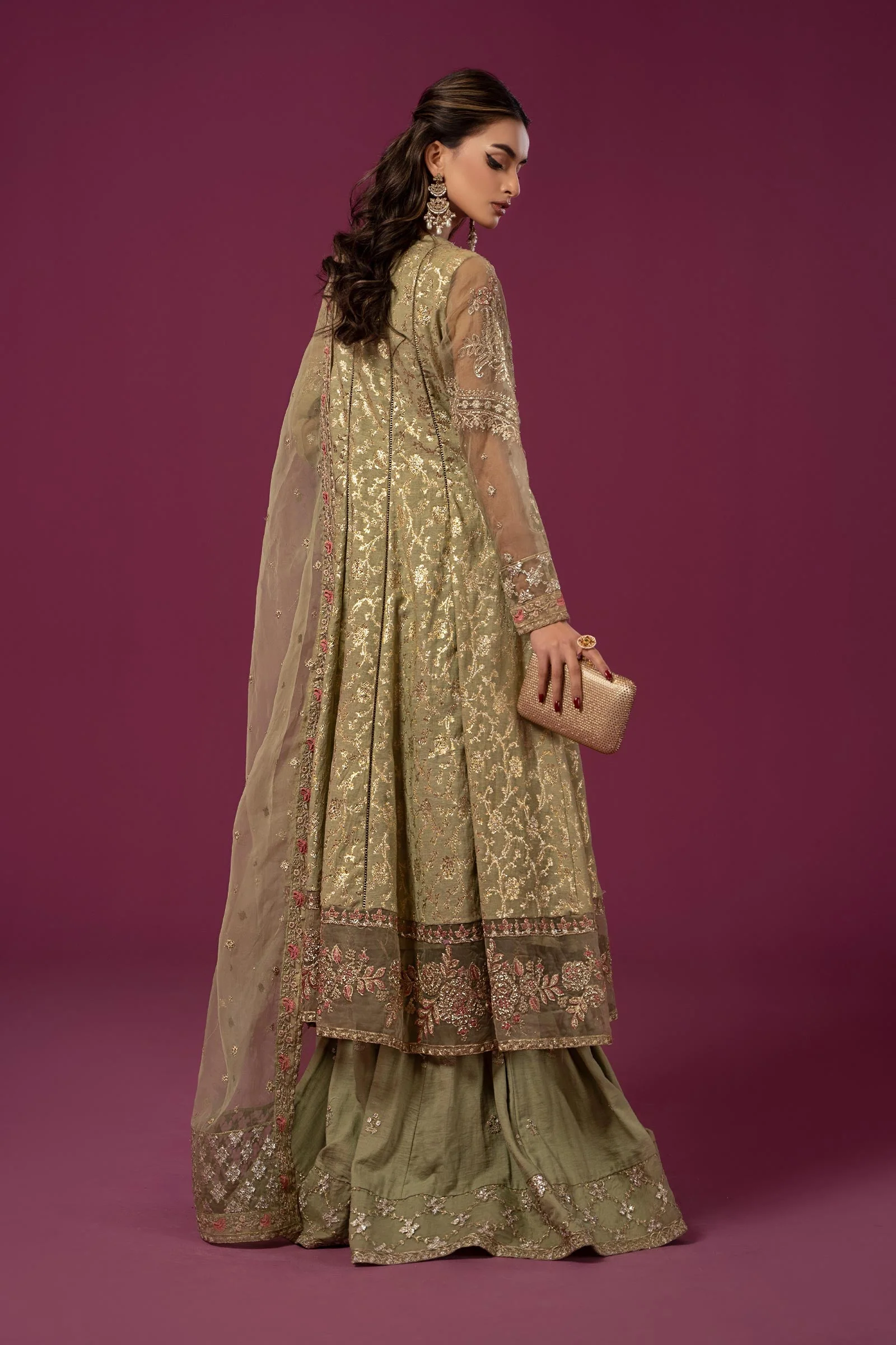 3 Piece Embroidered Cotton Lurex Jacquard Suit - Image 6