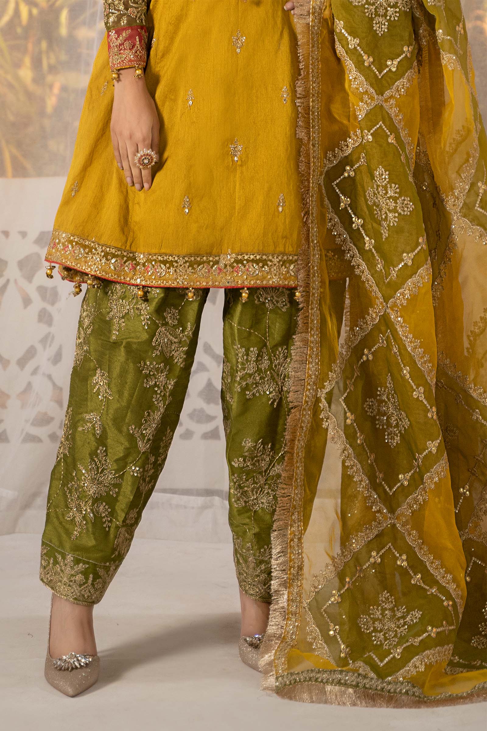 3 Piece Embroidered Raw Silk Suit - Image 3