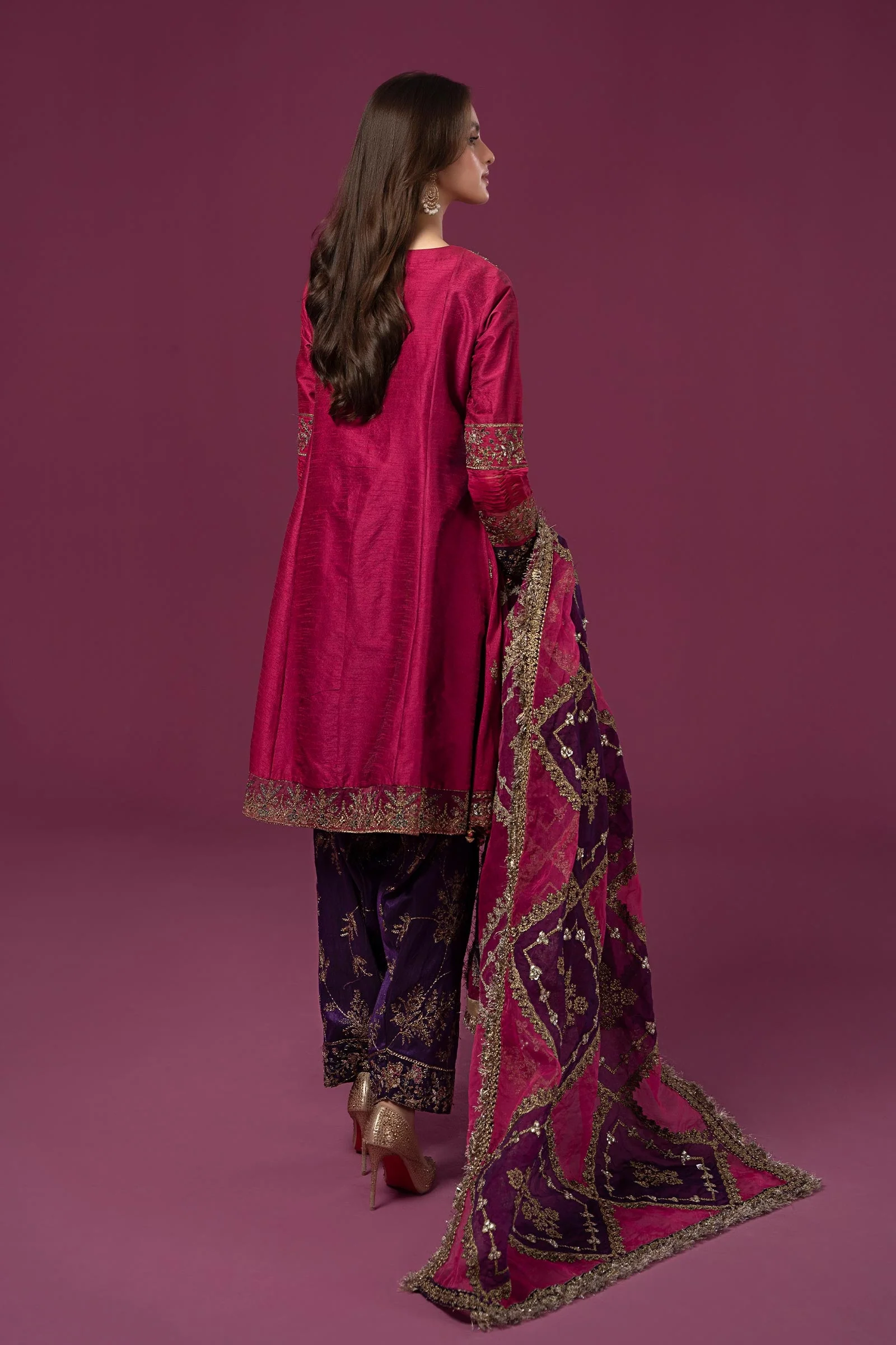 3 Piece Embroidered Raw Silk Suit - Image 6