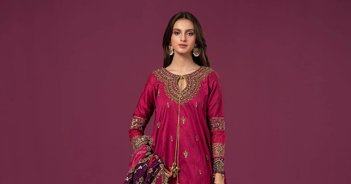 3 Piece Embroidered Raw Silk Suit - Image 8