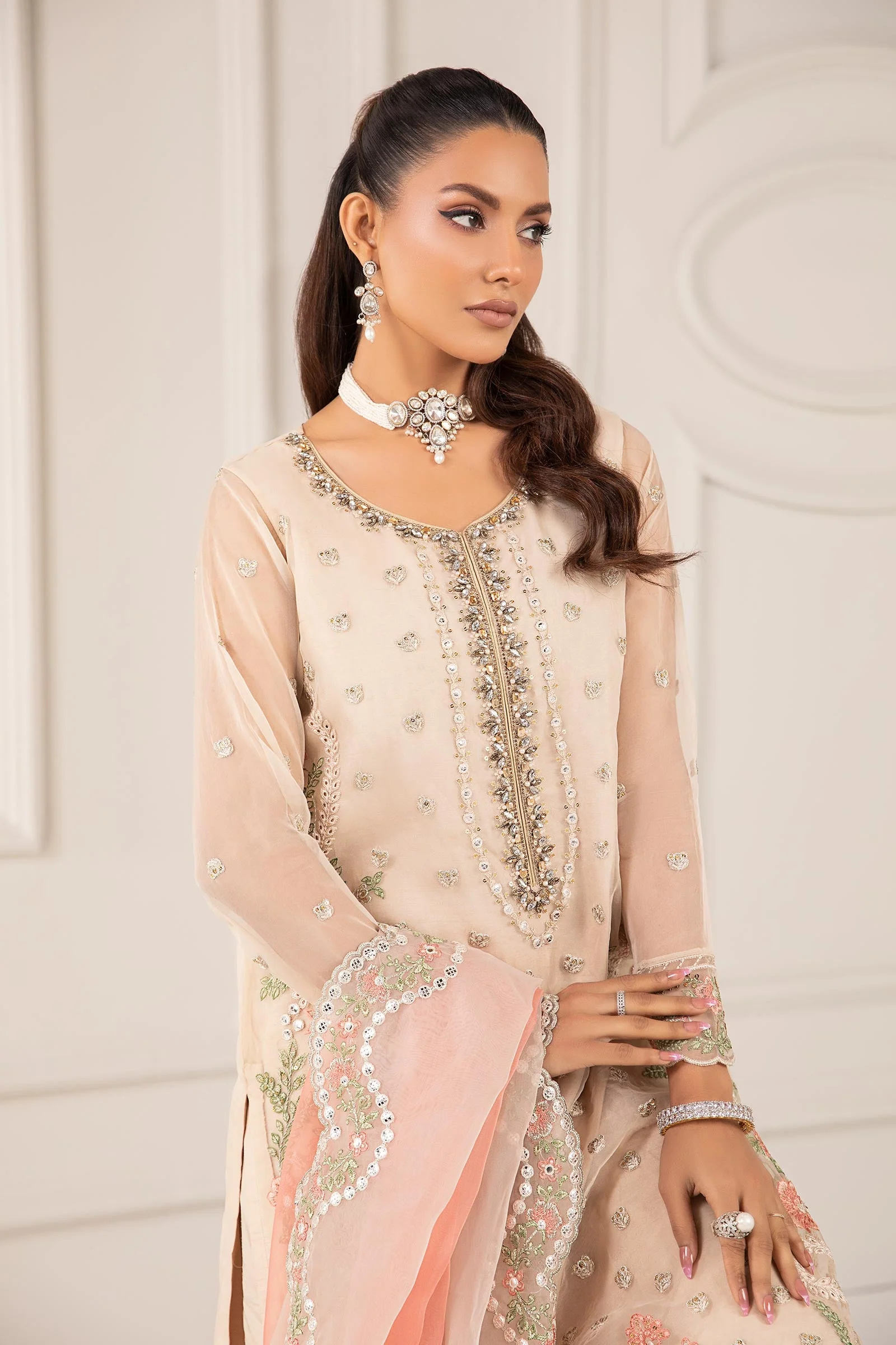 3 Piece Embroidered Organza Suit - Image 2