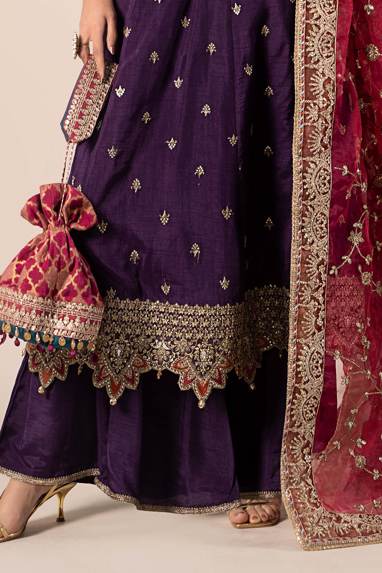 3 Piece Embroidered Raw Silk Suit - Image 3