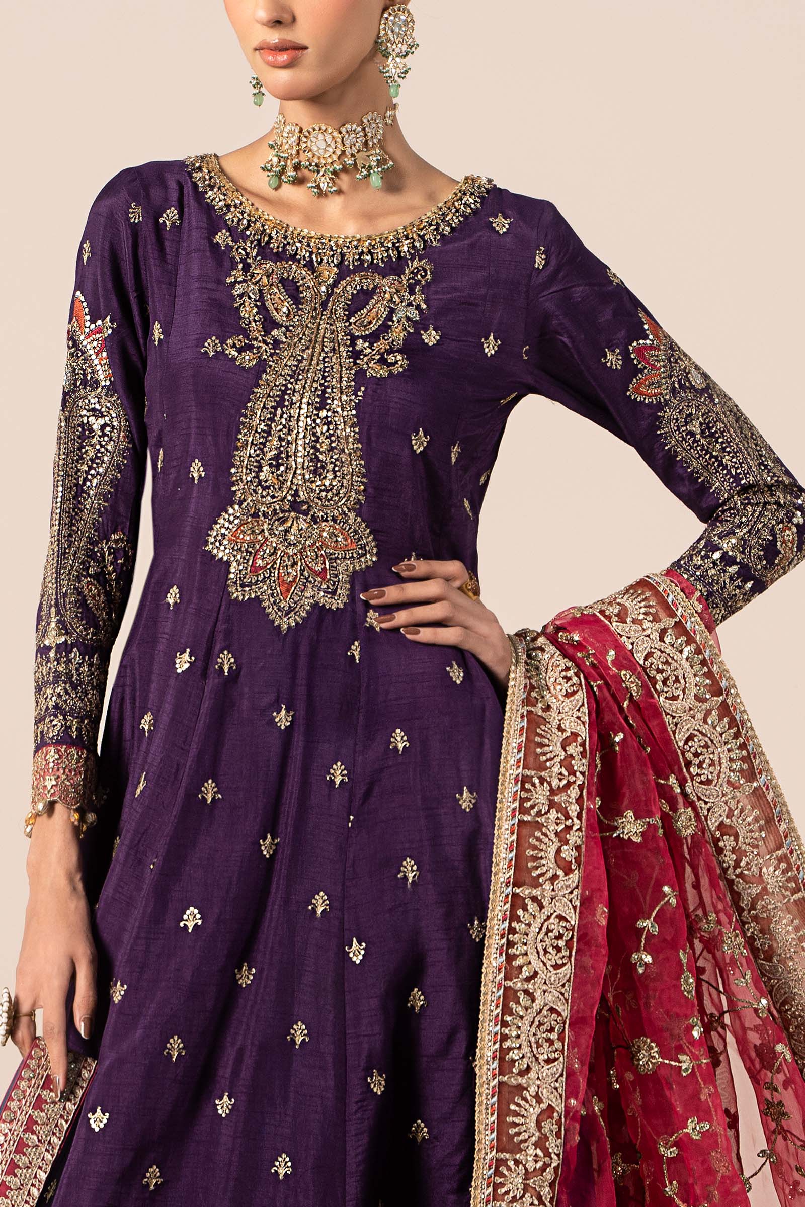 3 Piece Embroidered Raw Silk Suit - Image 4