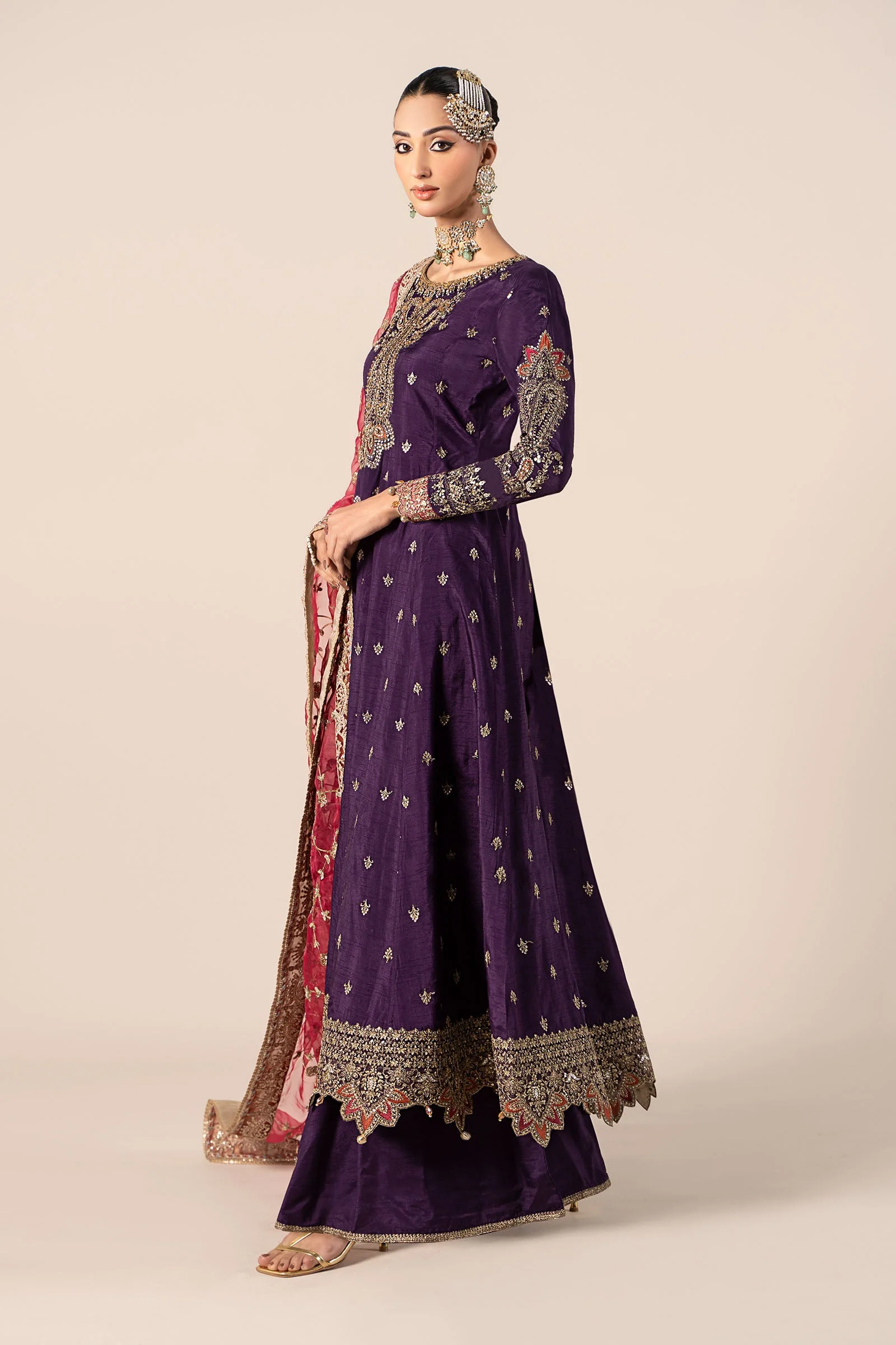 3 Piece Embroidered Raw Silk Suit - Image 5