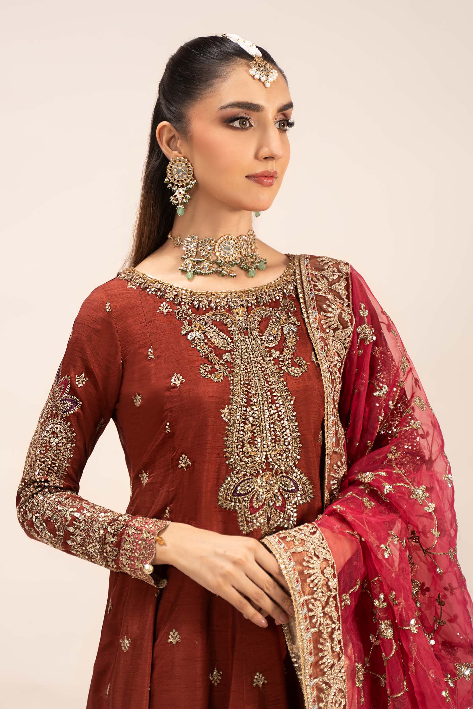 3 Piece Embroidered Raw Silk Suit - Image 3