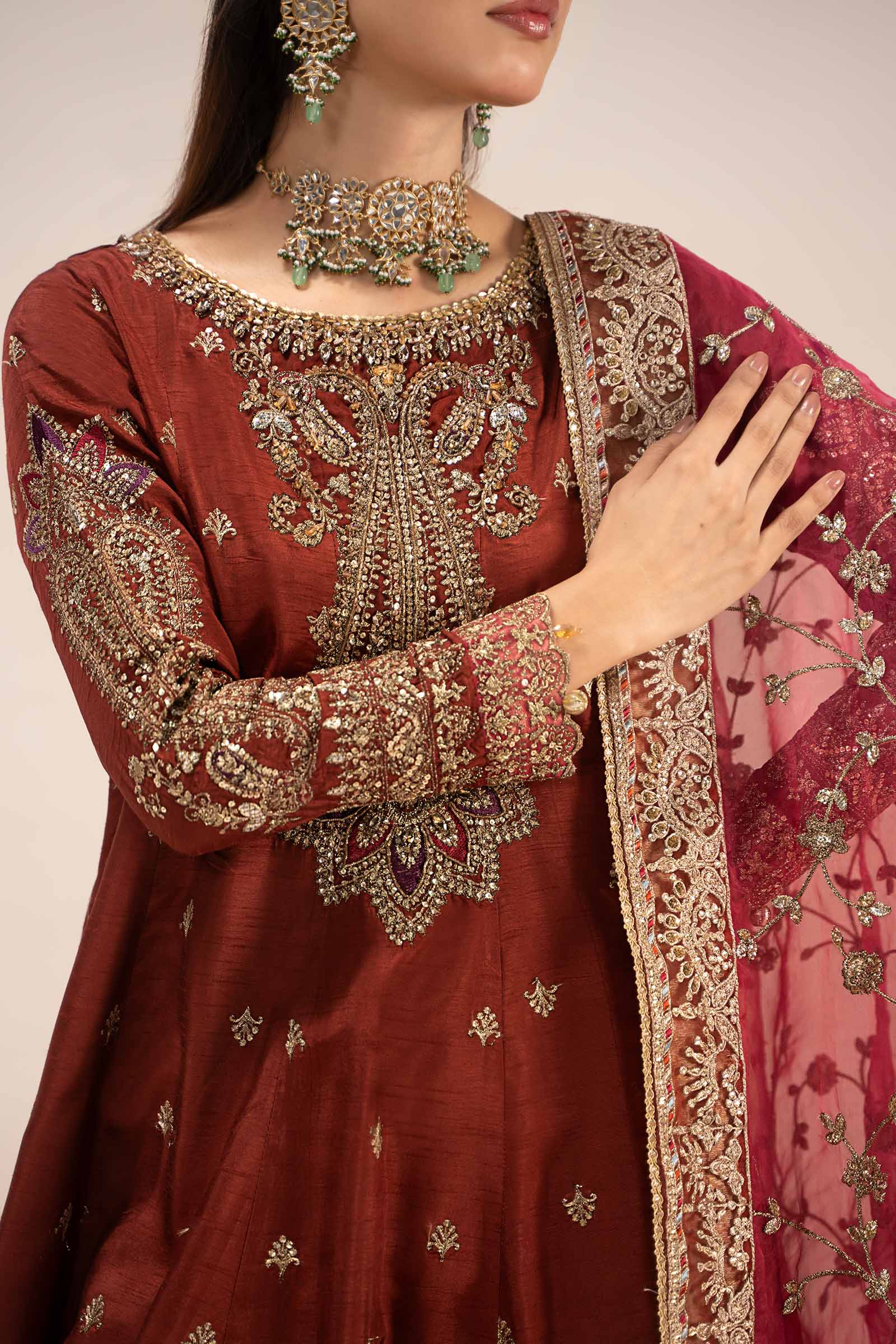 3 Piece Embroidered Raw Silk Suit - Image 4