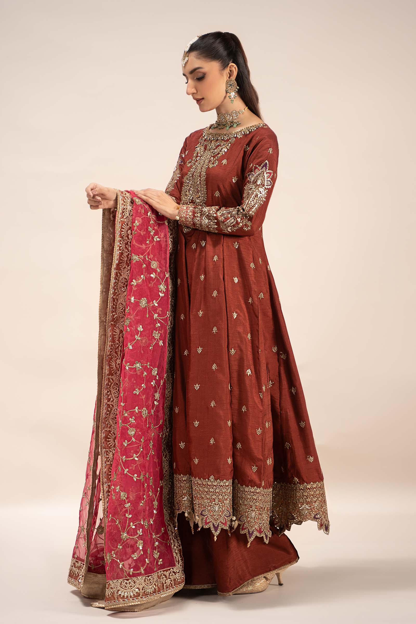 3 Piece Embroidered Raw Silk Suit - Image 8