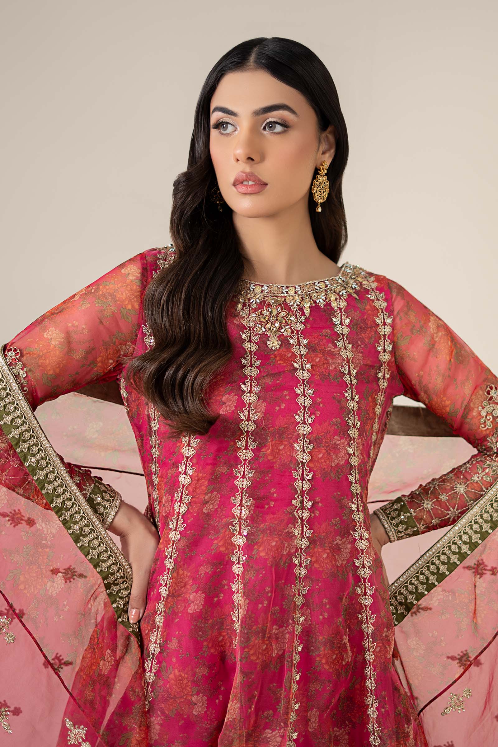 3 Piece Embroidered Organza Suit - Image 2