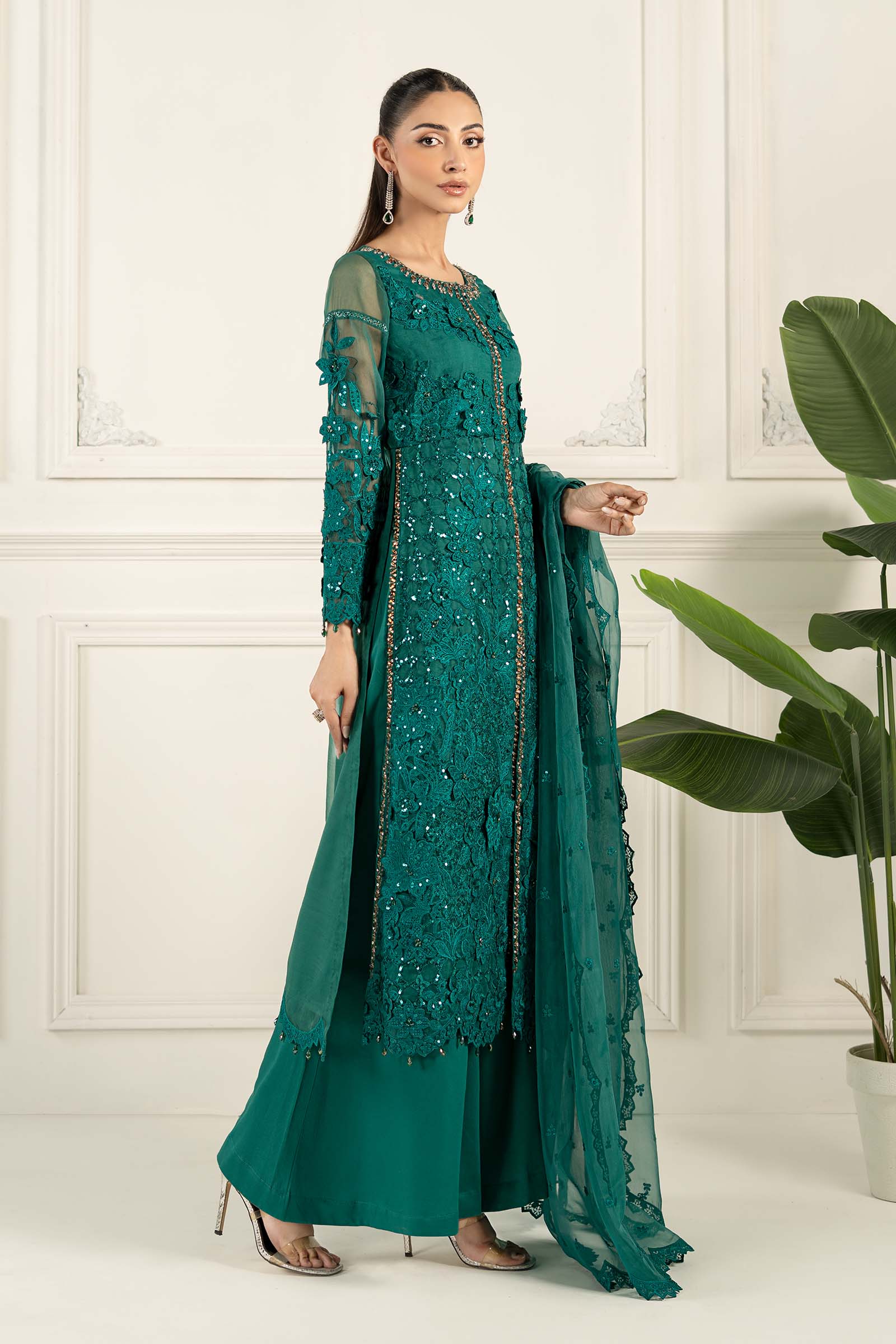 3 Piece Embroidered Organza Suit - Image 5