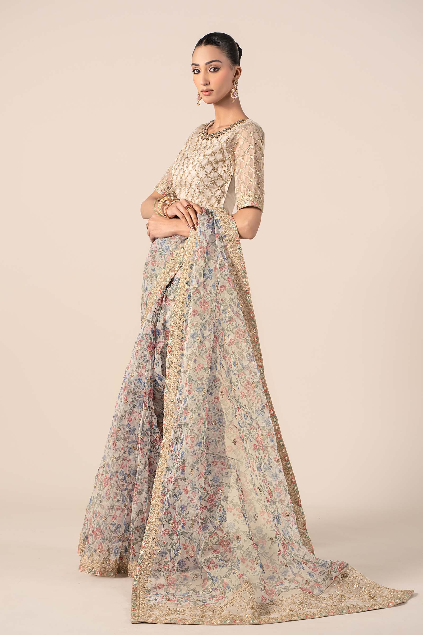 Embroidered Organza Saree - Image 3