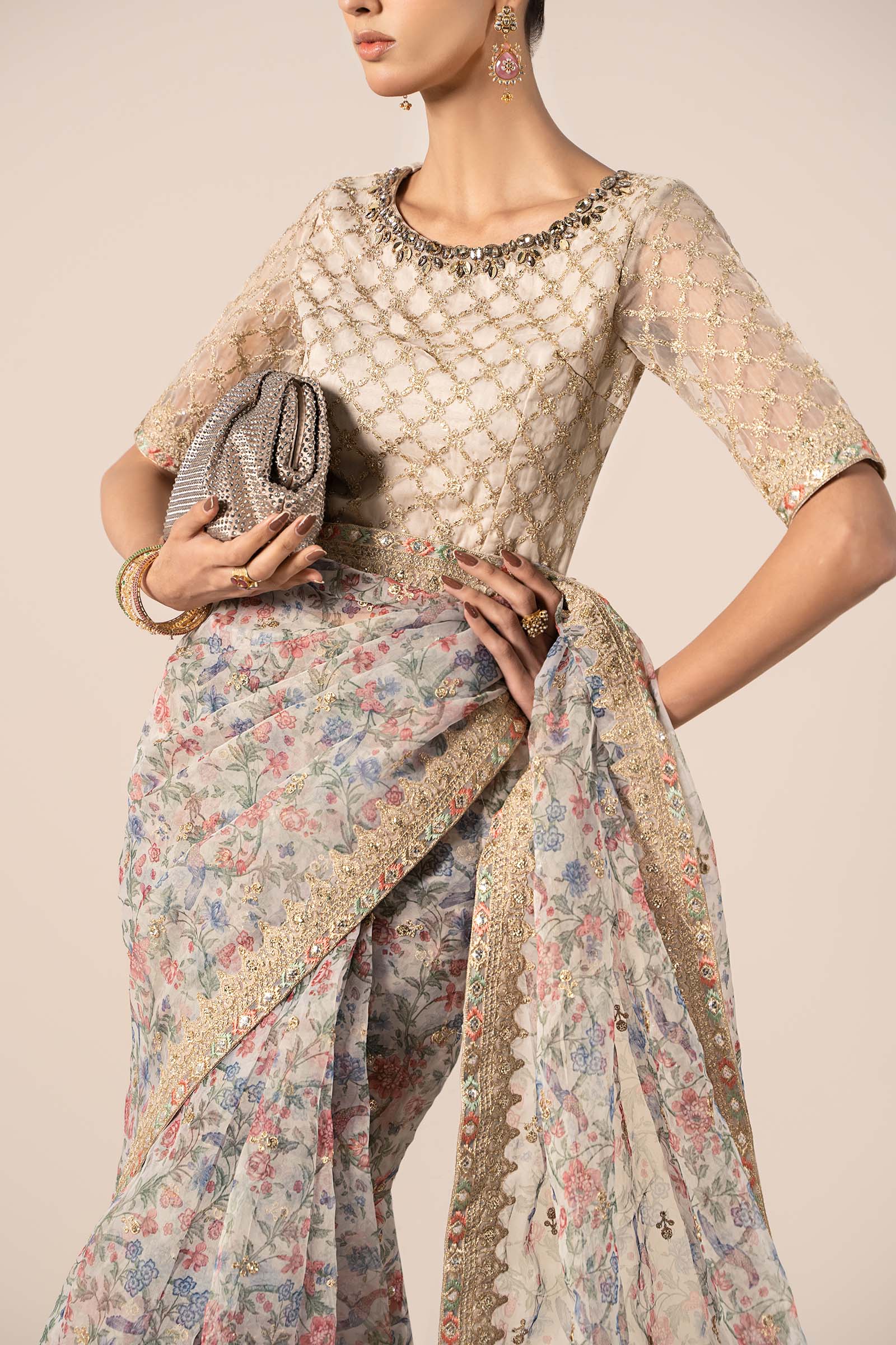 Embroidered Organza Saree - Image 4
