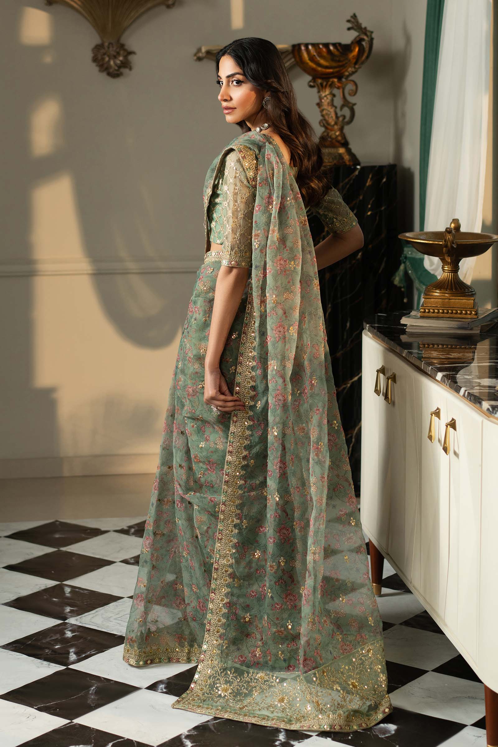 Embroidered Organza Saree - Image 2