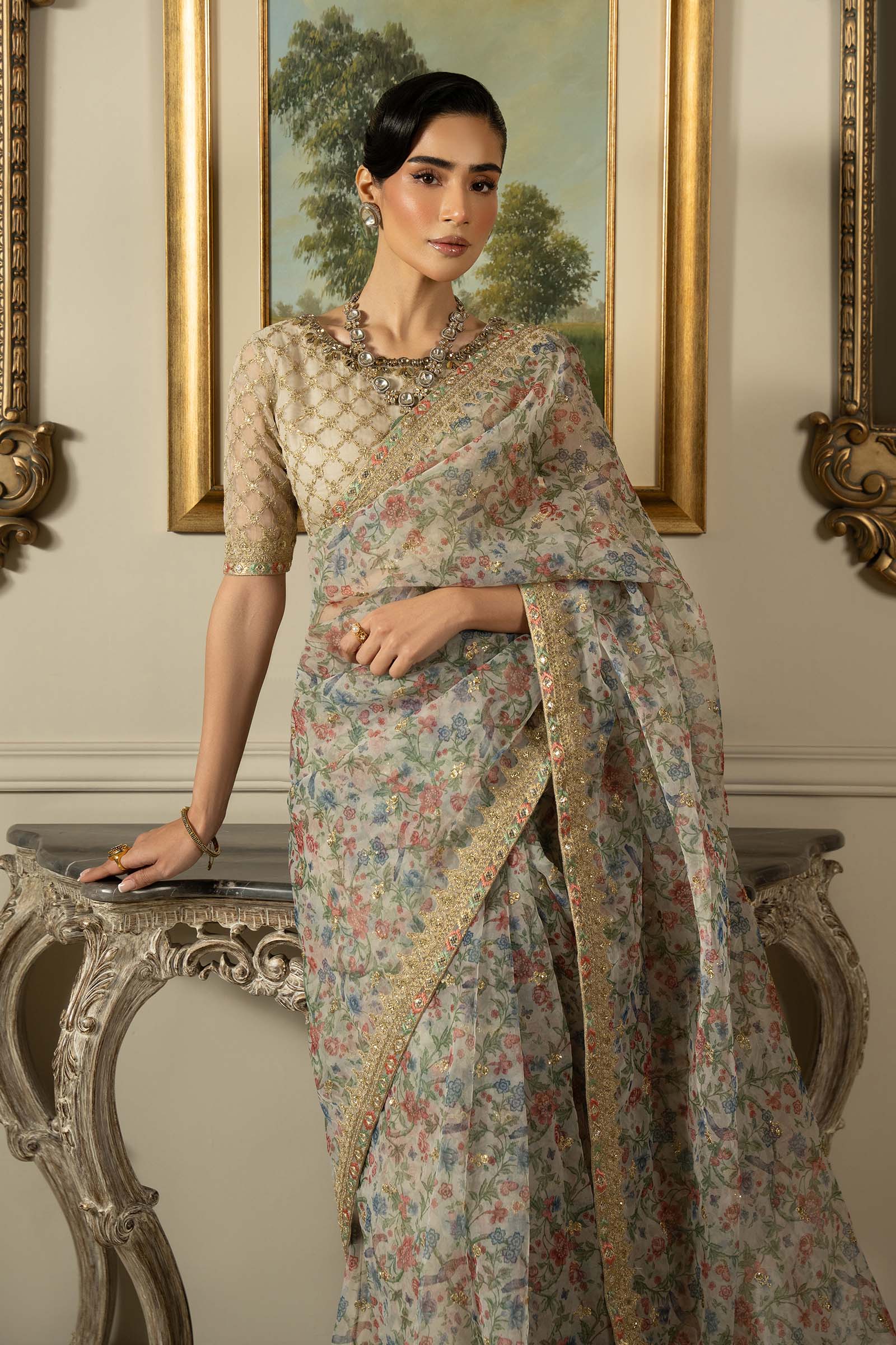 Embroidered Organza Saree - Image 3