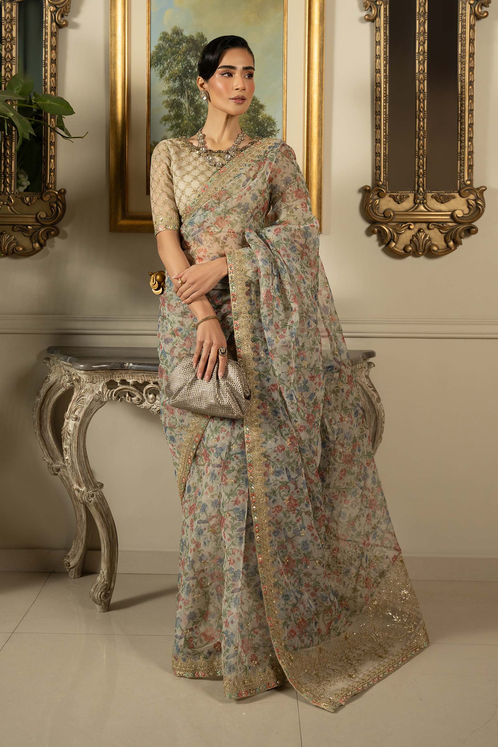 Embroidered Organza Saree - Image 5