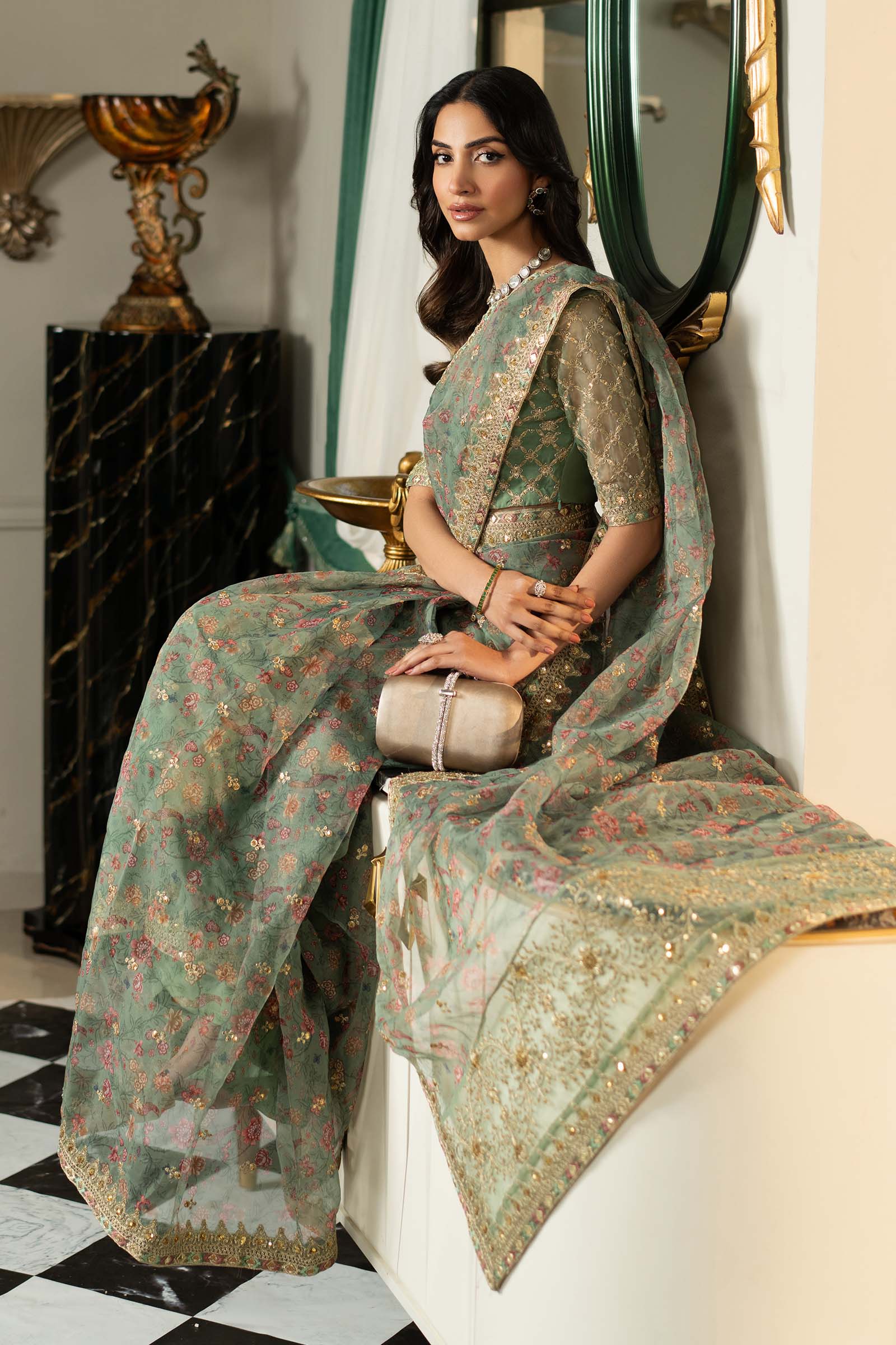 Embroidered Organza Saree - Image 6
