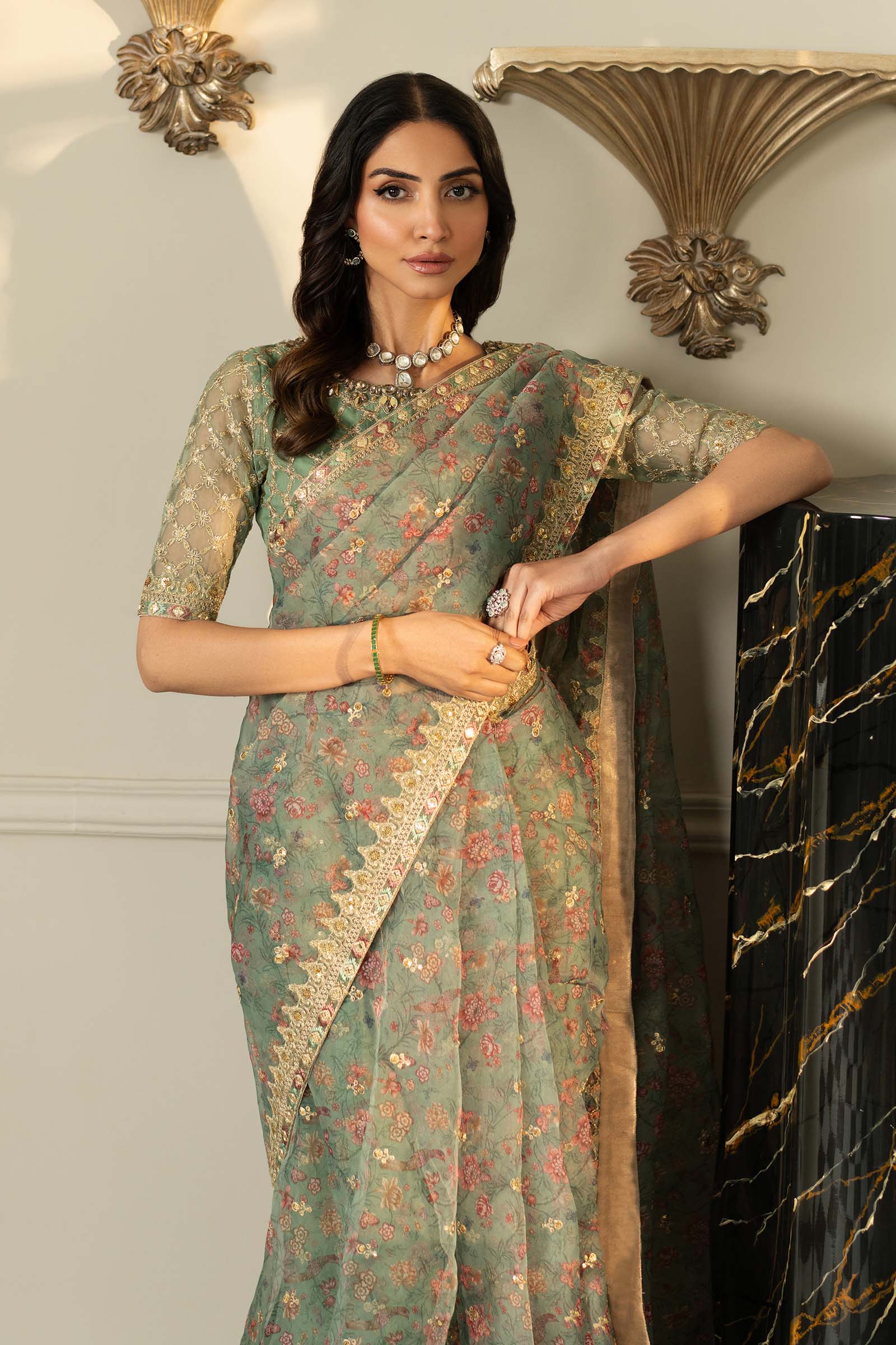 Embroidered Organza Saree - Image 8
