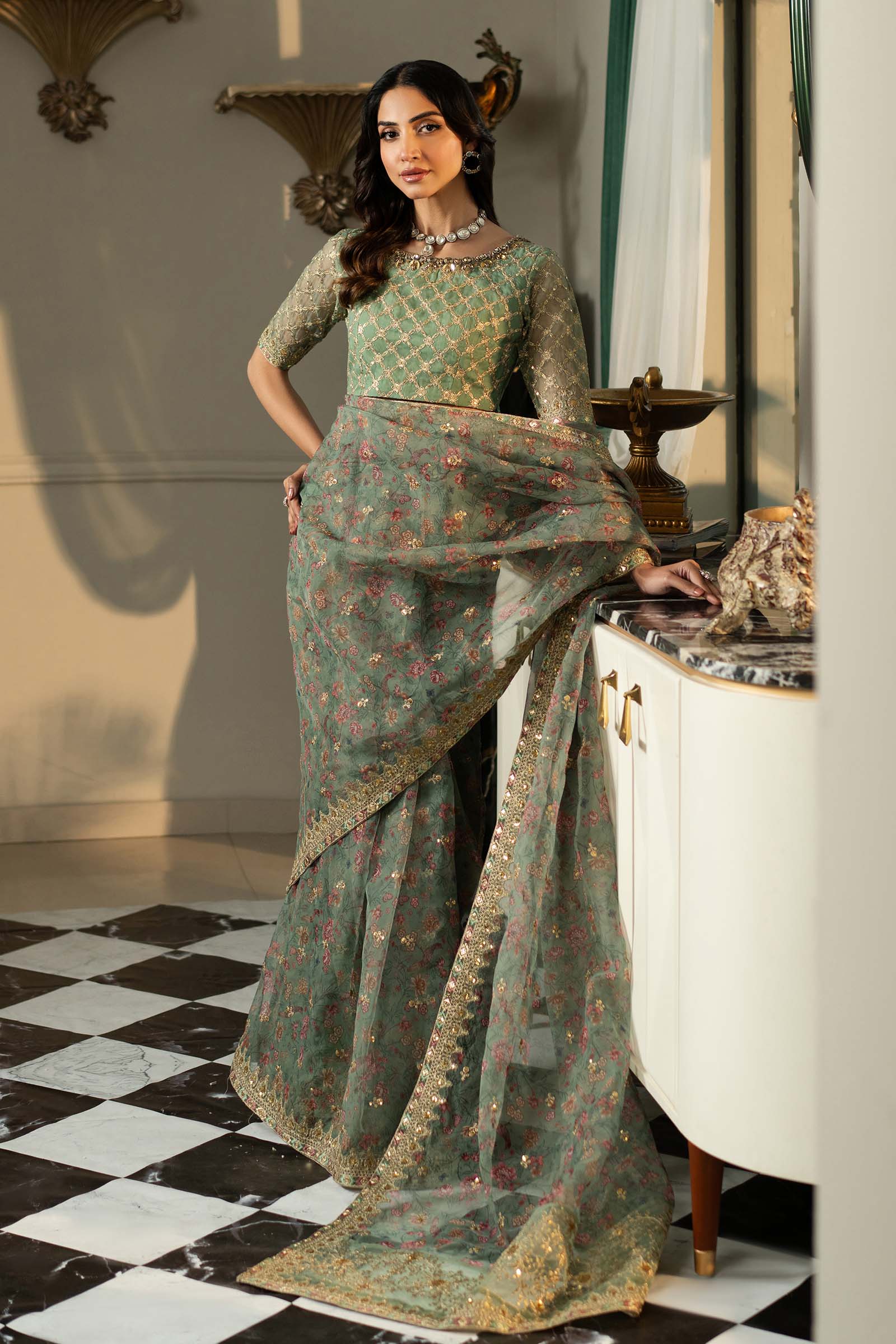 Embroidered Organza Saree - Image 9