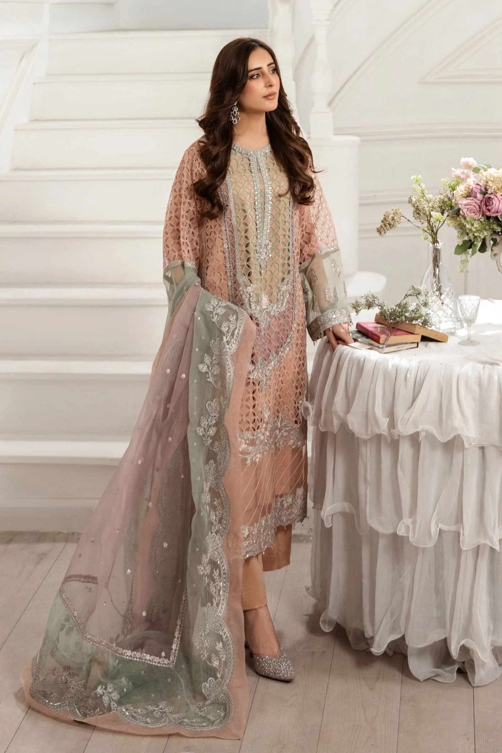3 Piece Embroidered Organza Suit - Image 3
